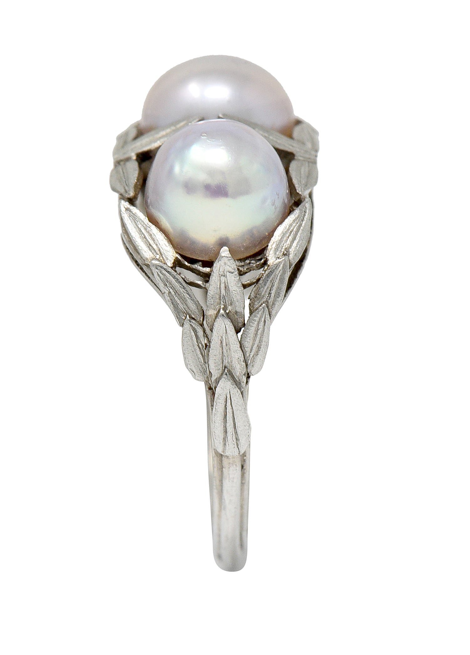 Edwardian Natural Freshwater Pearl Platinum Laurel Band Ring GIARing - Wilson's Estate Jewelry