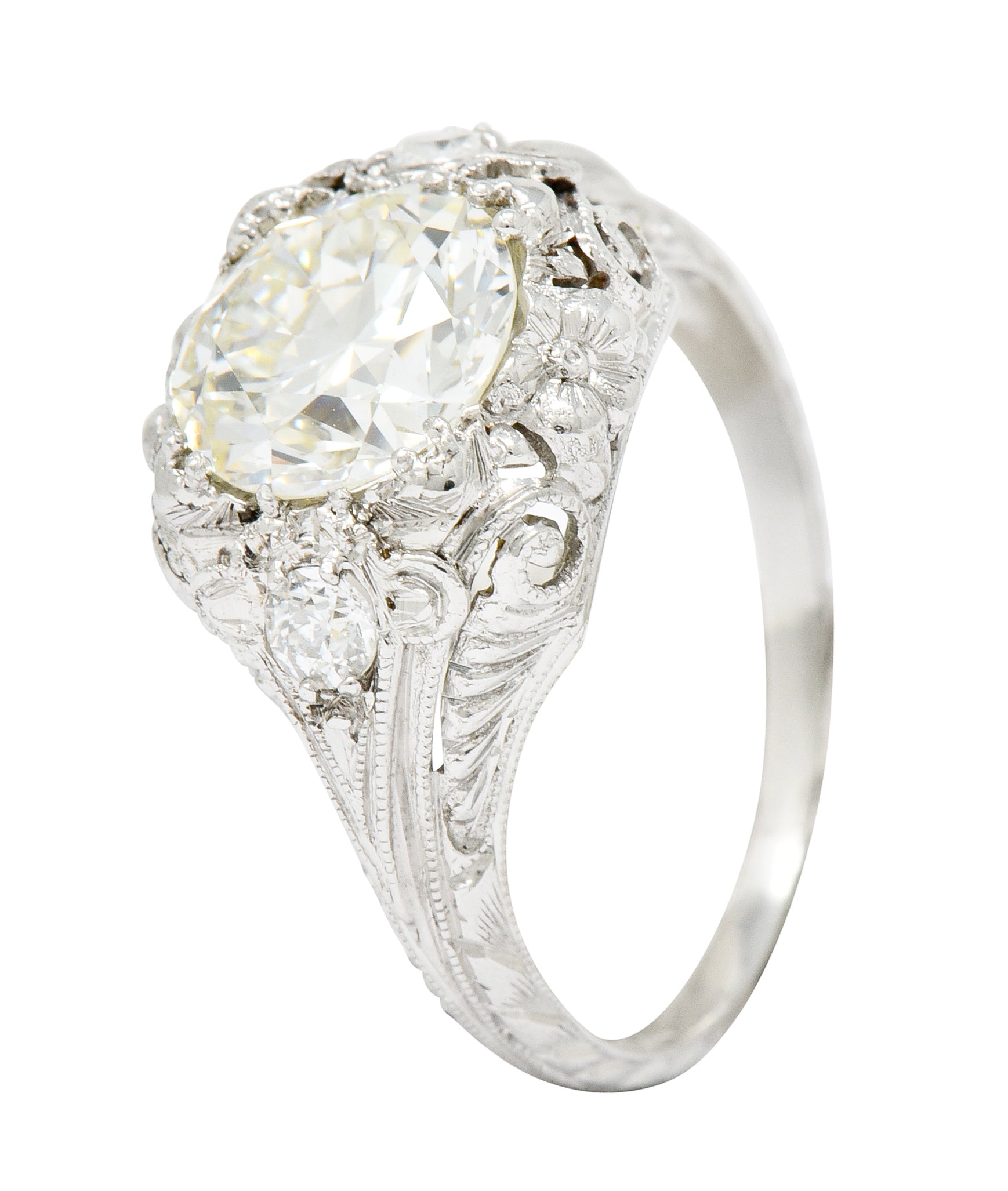 Art Deco Ornate 2.09 CTW Diamond Platinum Floral Engagement Ring - Wilson's Estate Jewelry