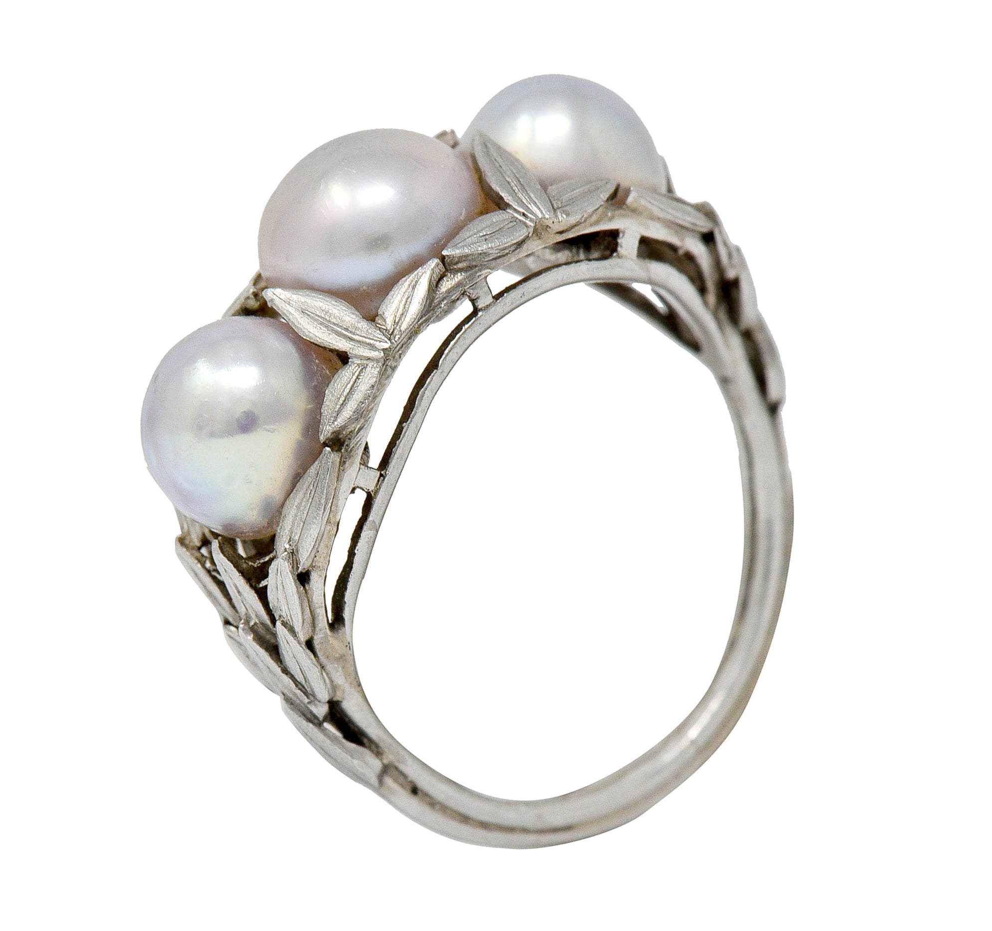 Edwardian Natural Freshwater Pearl Platinum Laurel Band Ring GIARing - Wilson's Estate Jewelry