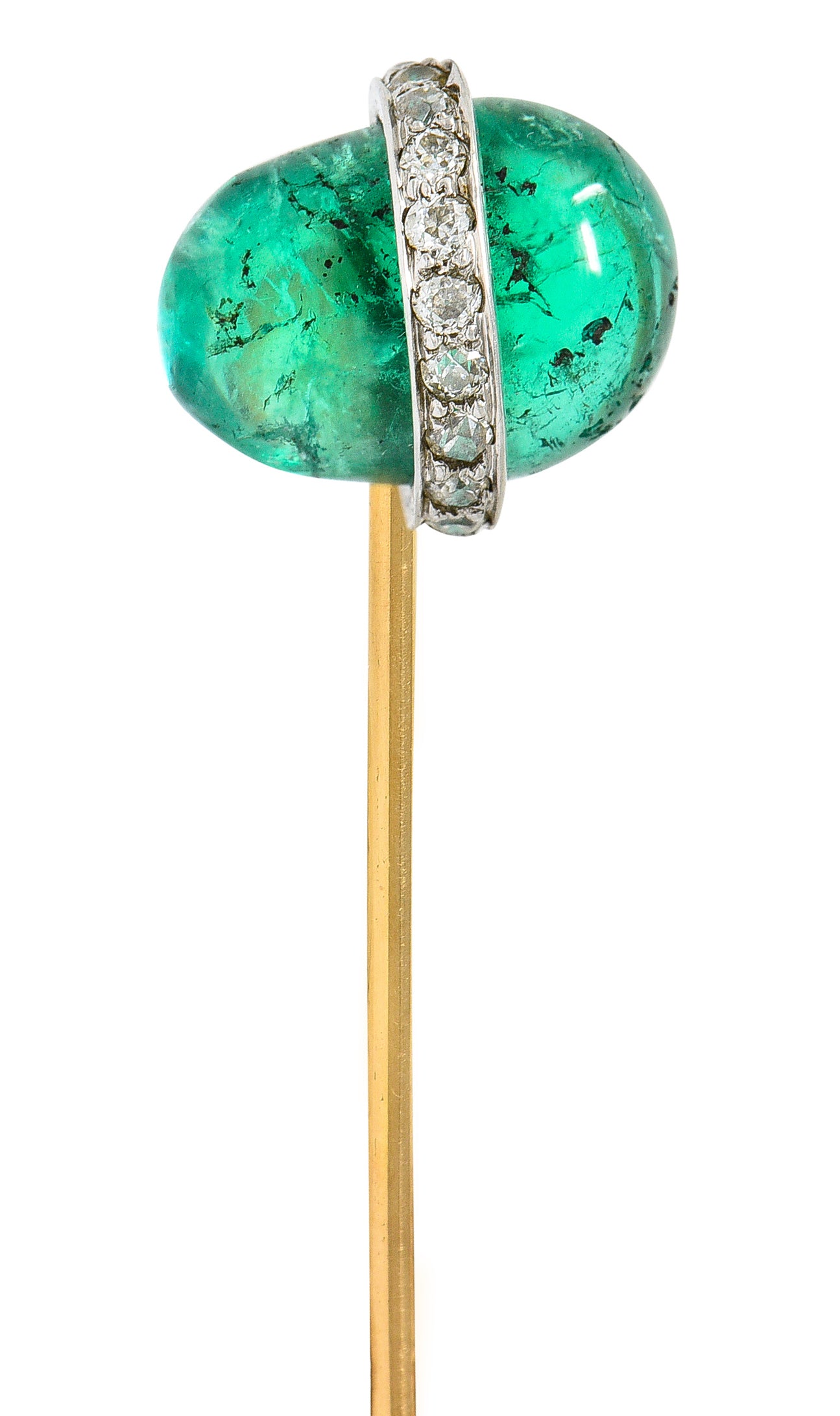 Edwardian 4.65 CTW Emerald Diamond Platinum 14 Karat Gold Gemstone Stickpin Wilson's Estate Jewelry