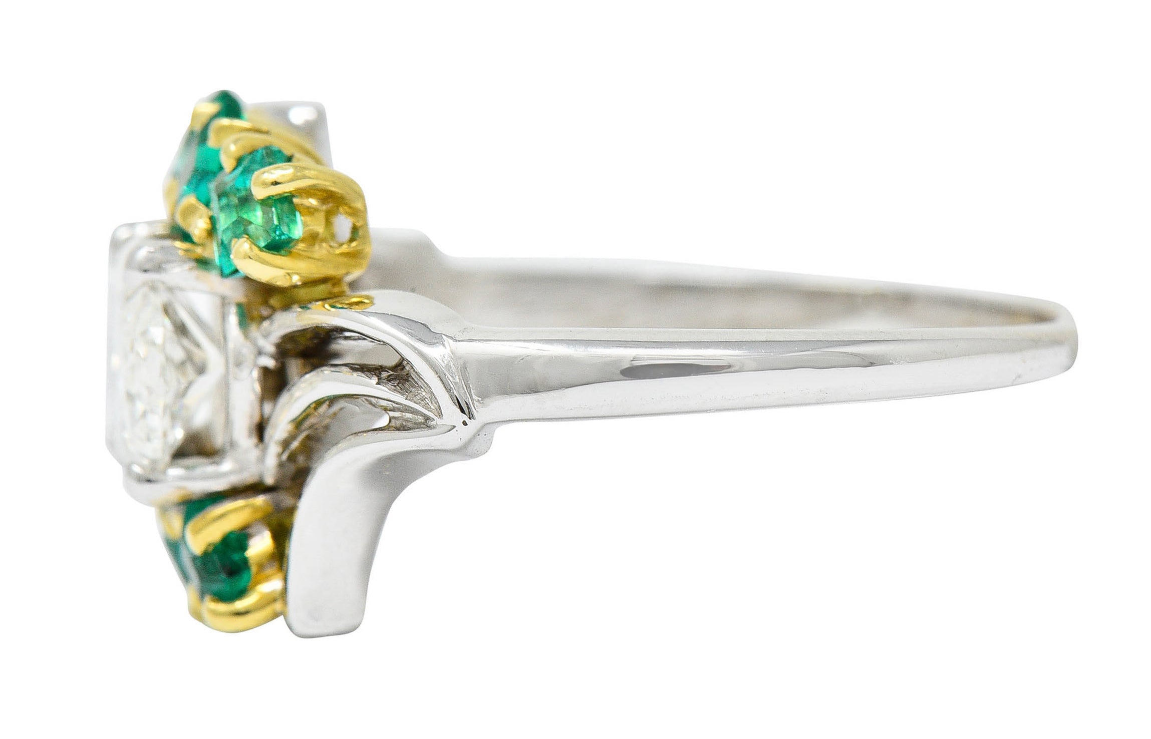 Cartier 1950's 1.76 CTW Diamond Emerald 18 Karat Two-Tone Bypass Ring GIARing - Wilson's Estate Jewelry