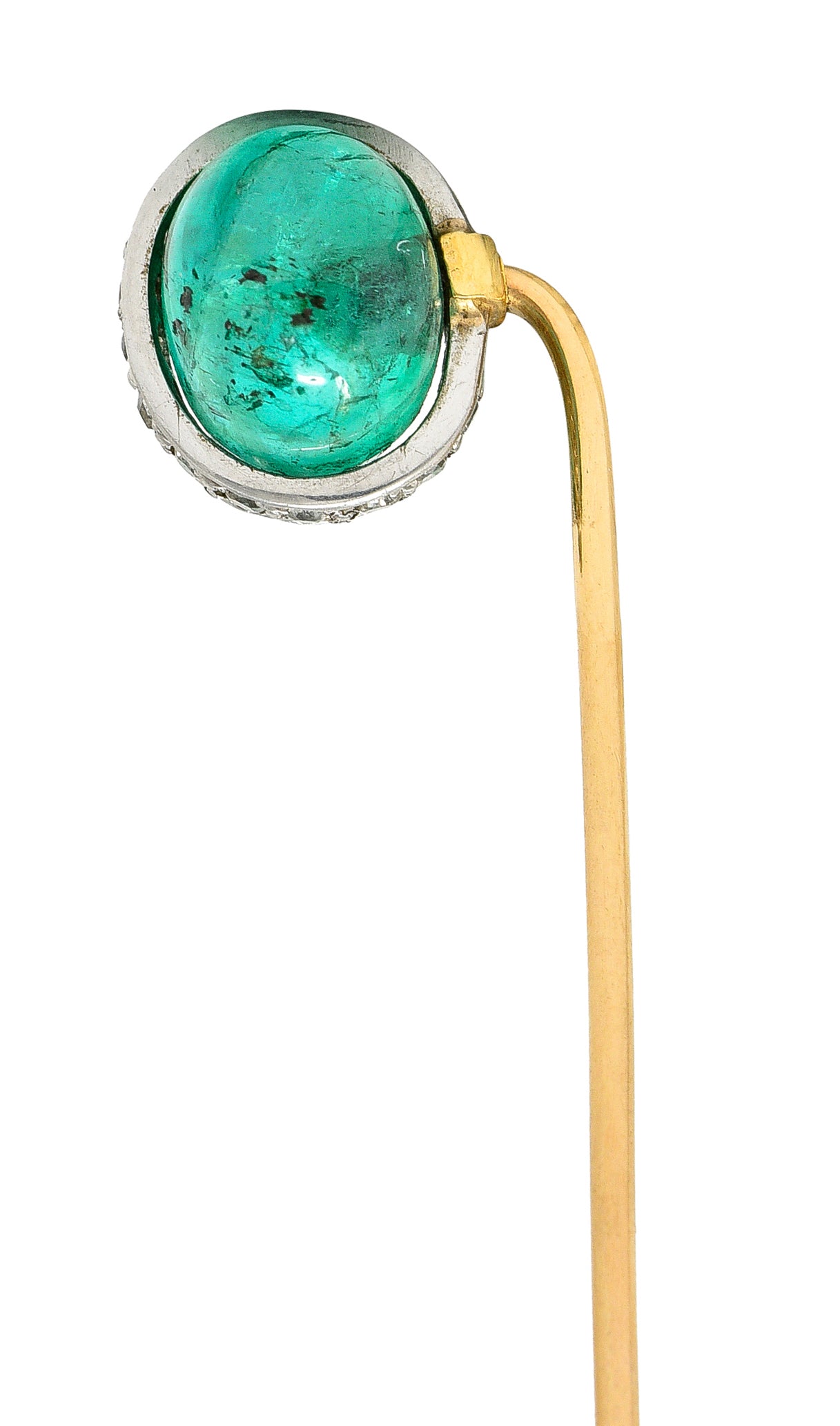 Edwardian 4.65 CTW Emerald Diamond Platinum 14 Karat Gold Gemstone Stickpin Wilson's Estate Jewelry