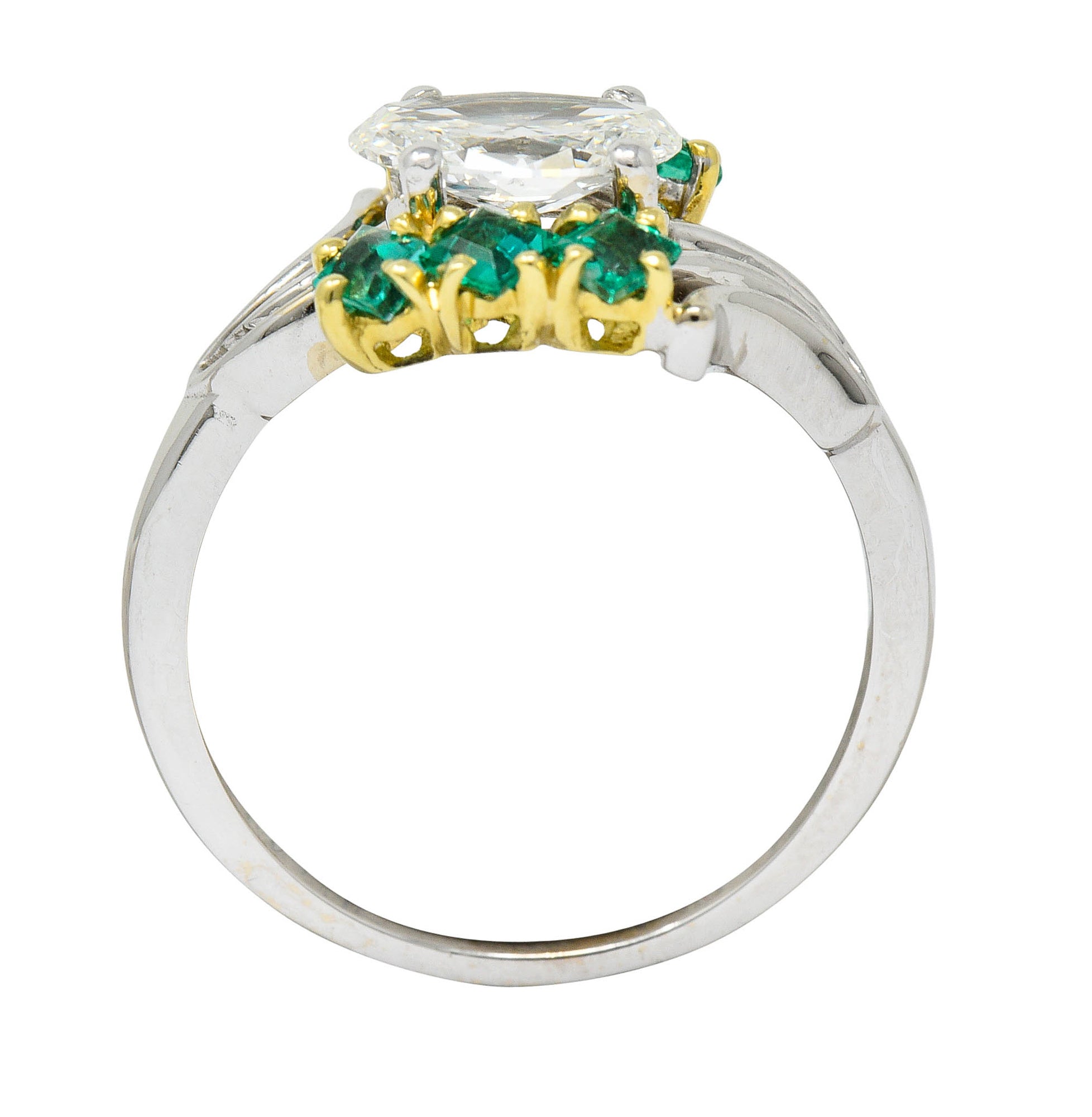 Cartier 1950's 1.76 CTW Diamond Emerald 18 Karat Two-Tone Bypass Ring GIARing - Wilson's Estate Jewelry