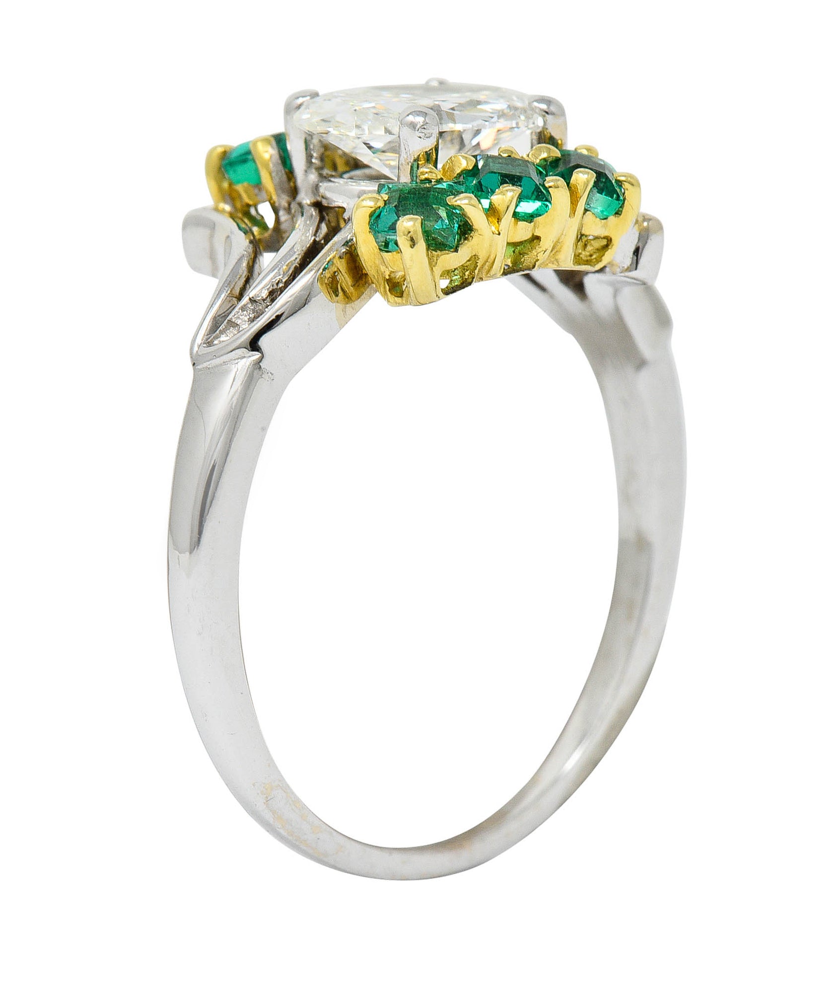 Cartier 1950's 1.76 CTW Diamond Emerald 18 Karat Two-Tone Bypass Ring GIARing - Wilson's Estate Jewelry