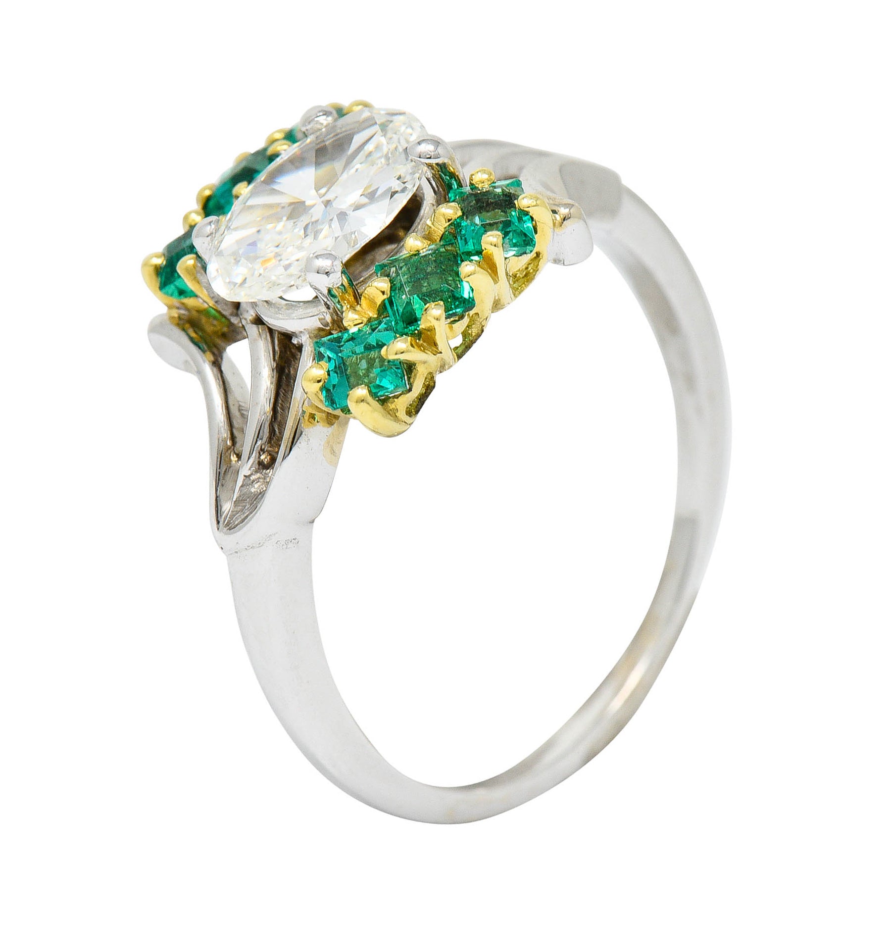 Cartier 1950's 1.76 CTW Diamond Emerald 18 Karat Two-Tone Bypass Ring GIARing - Wilson's Estate Jewelry