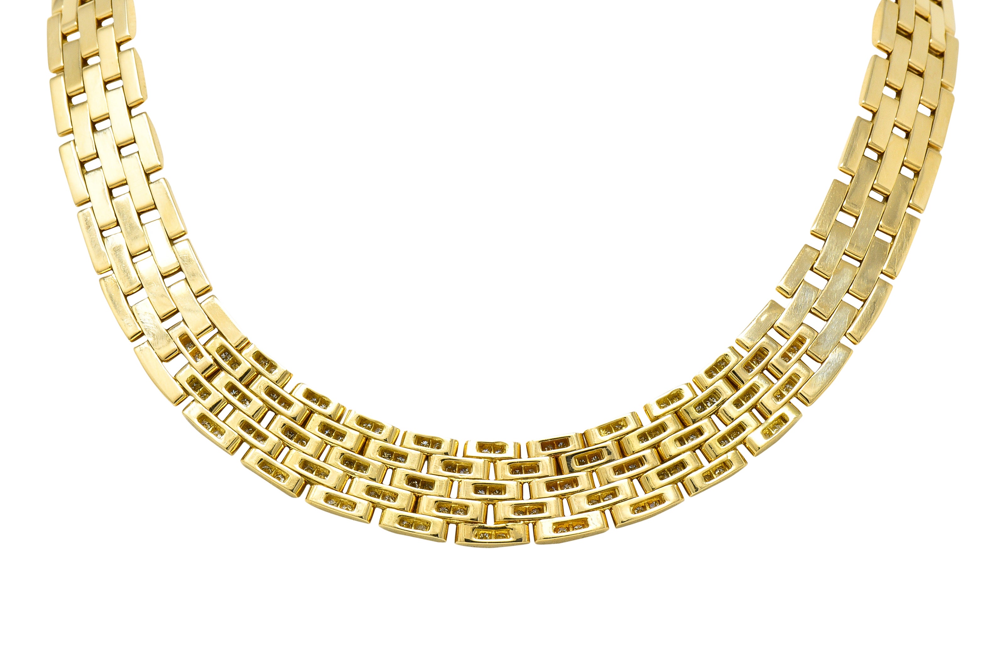 Cartier French 1980's 6.42 CTW Diamond 18 Karat Yellow Gold Maillion Pantheré Vintage Collar Necklace Wilson's Estate Jewelry