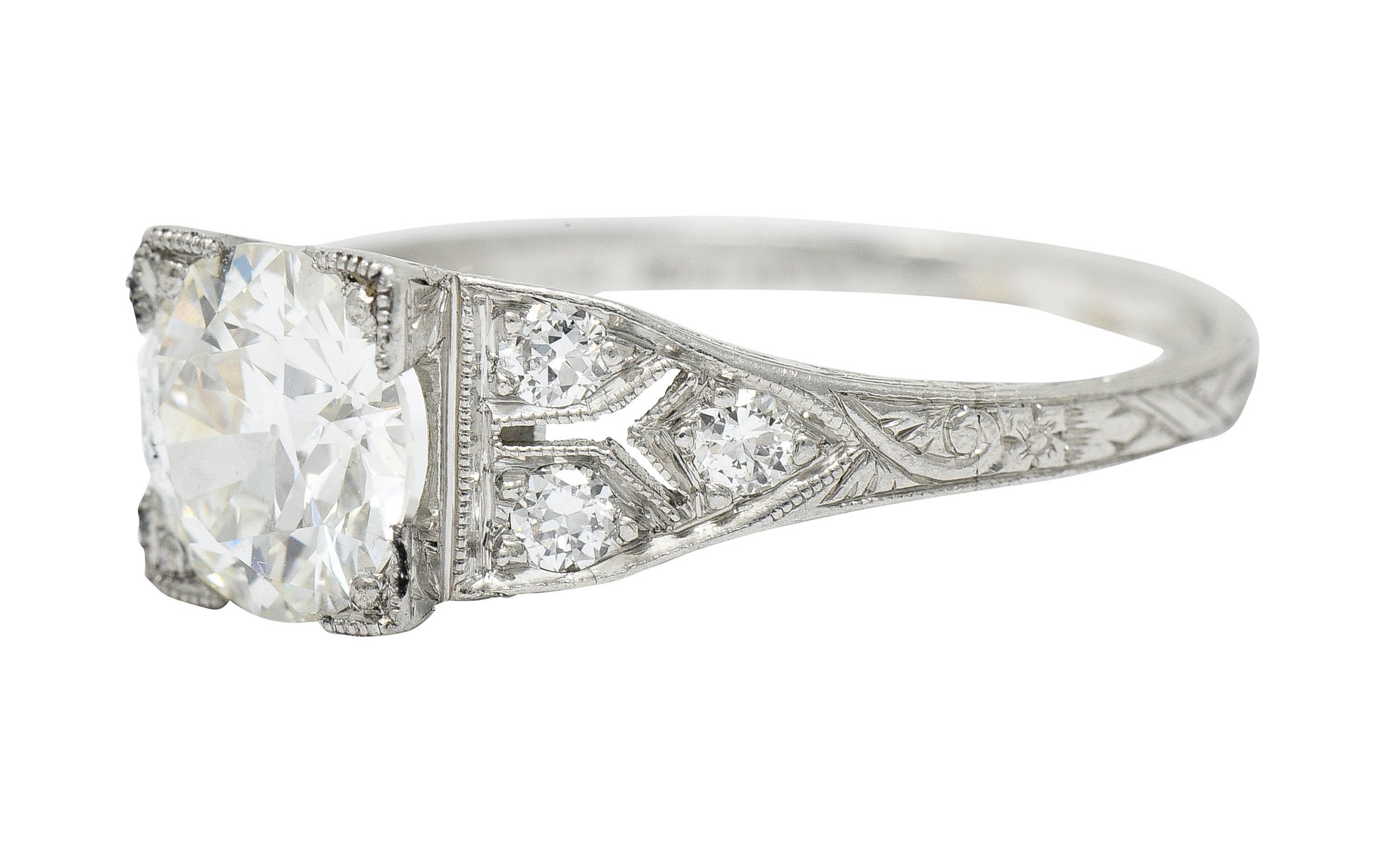 Graf Art Deco 1.36 CTW Diamond Platinum Engagement Ring GIARing - Wilson's Estate Jewelry