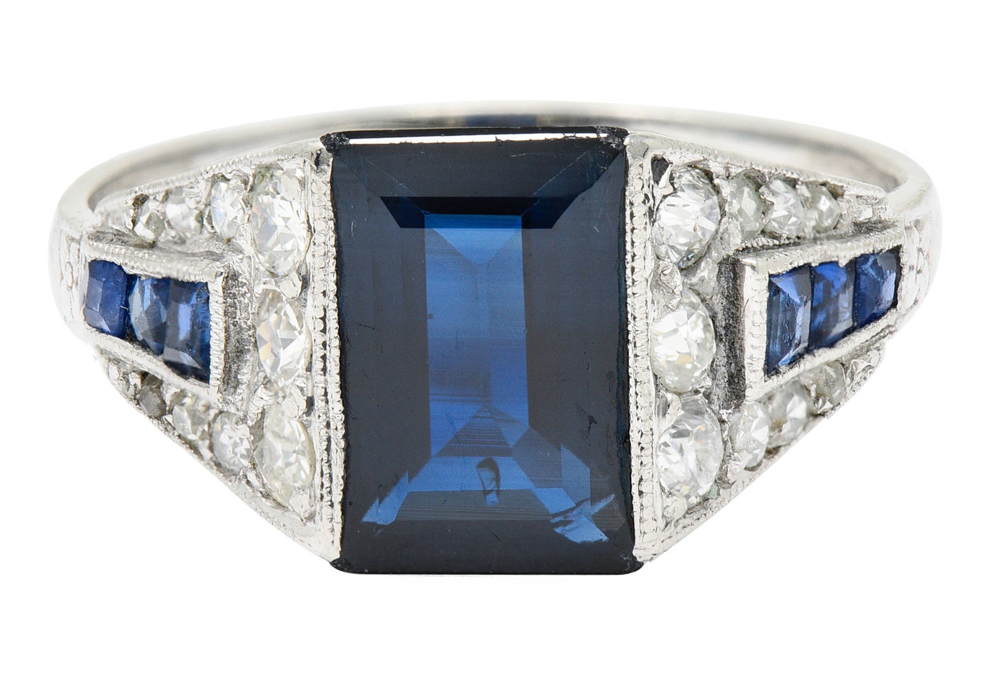 1920's Art Deco Sapphire Diamond Platinum Band RingRing - Wilson's Estate Jewelry