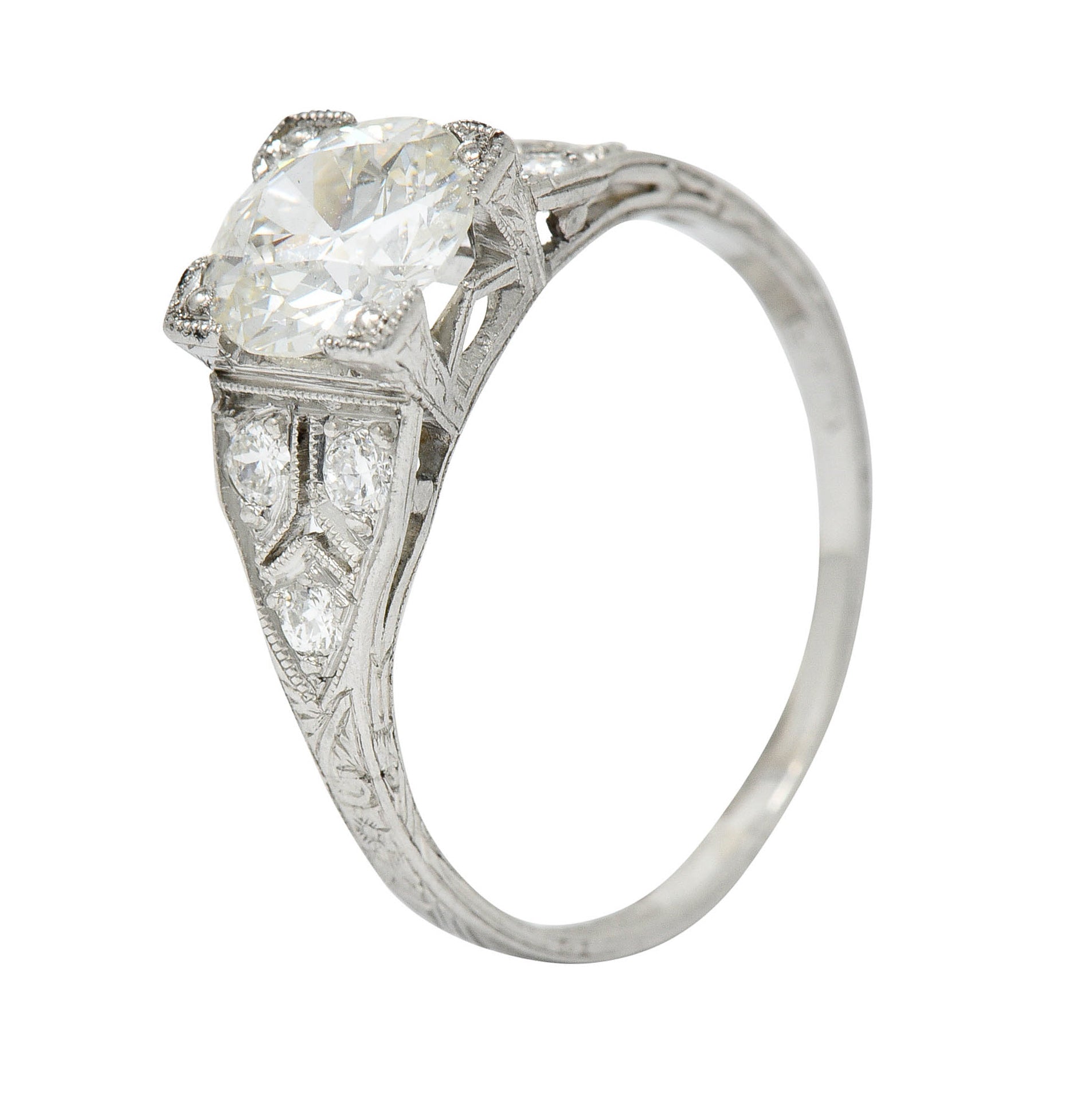 Graf Art Deco 1.36 CTW Diamond Platinum Engagement Ring GIARing - Wilson's Estate Jewelry