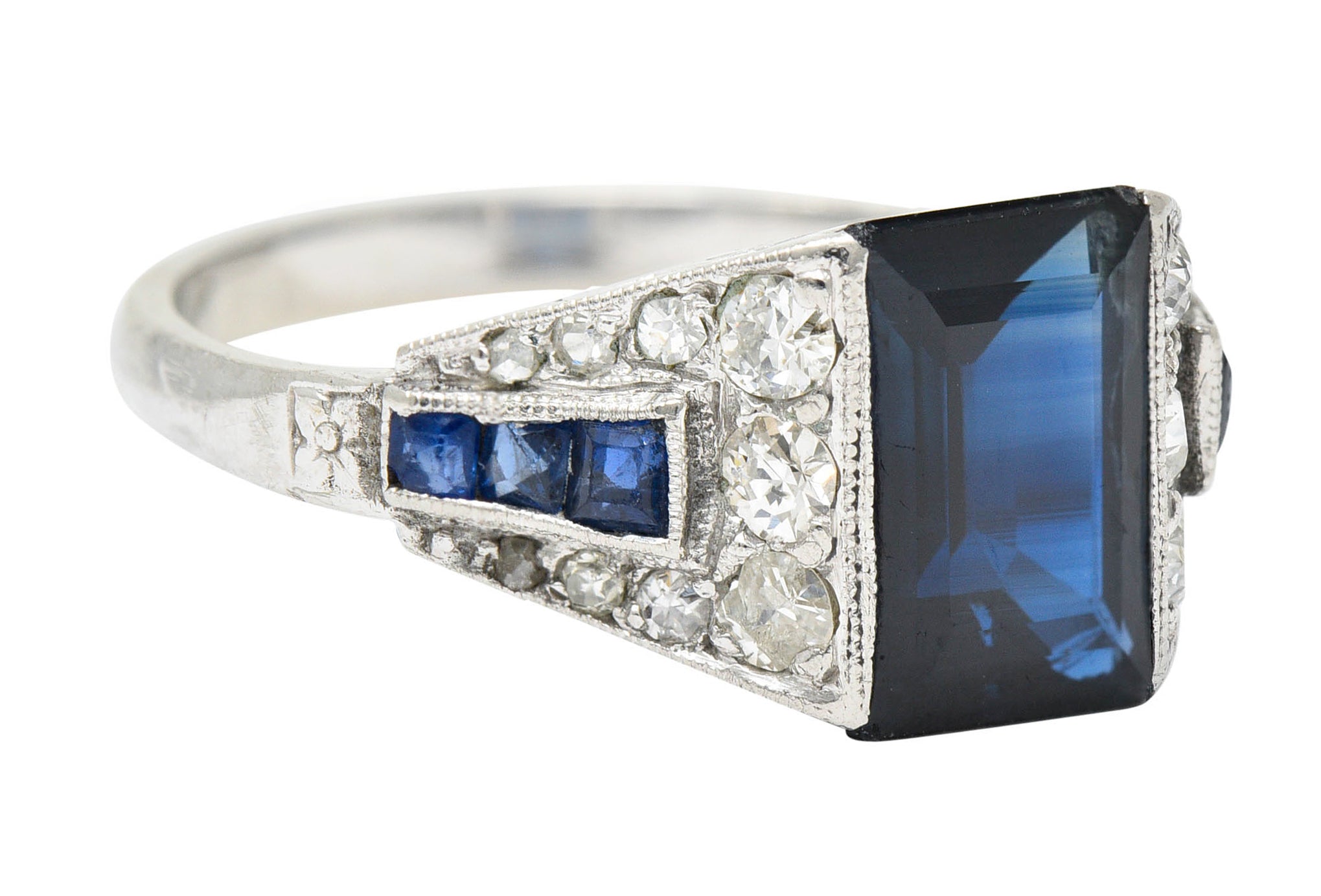 1920's Art Deco Sapphire Diamond Platinum Band RingRing - Wilson's Estate Jewelry