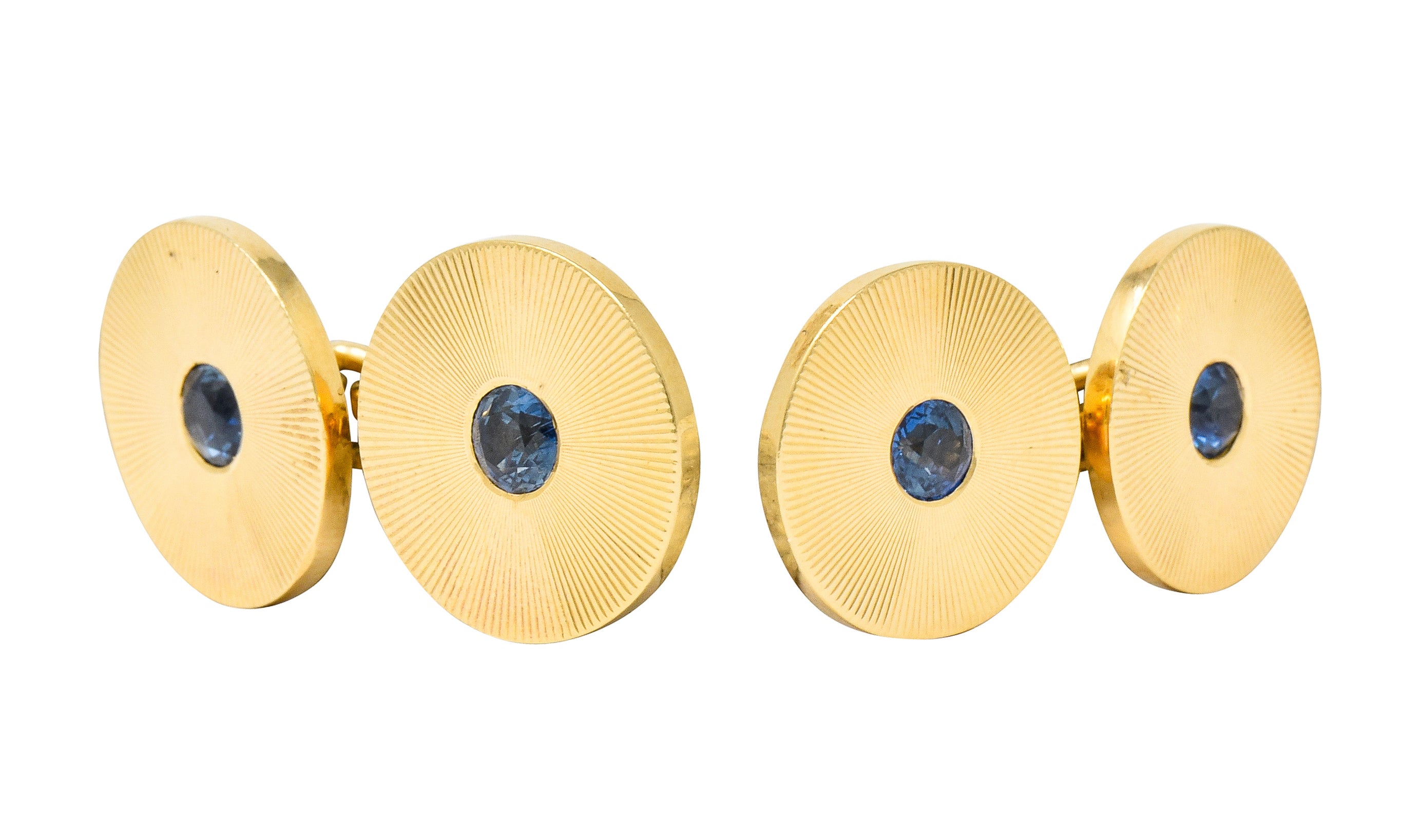 Tiffany & Co. Sapphire 14 Karat Gold Retro Men's Radiating Disk Cufflink Dress Set - Wilson's Estate Jewelry