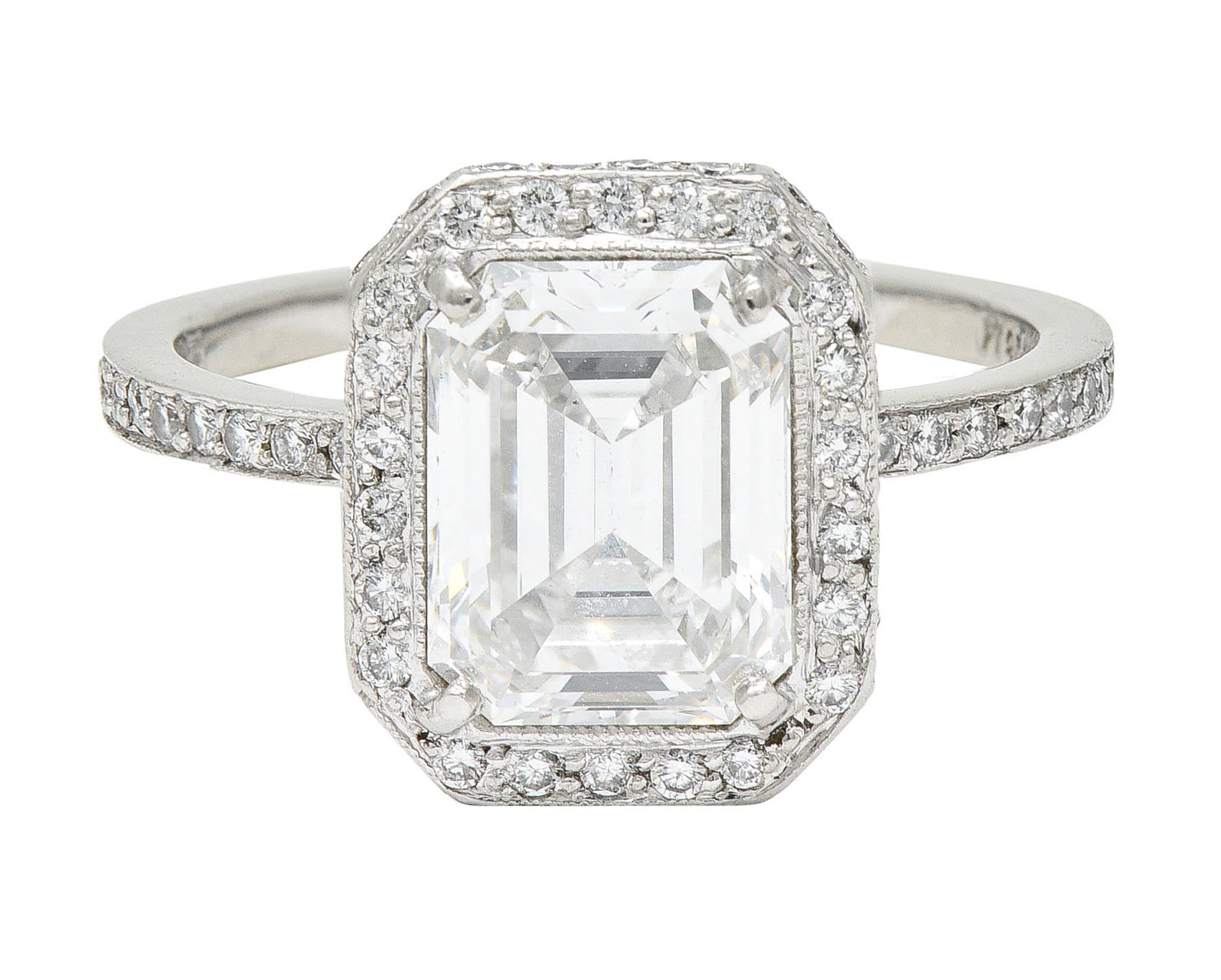 Cartier 3.82 CTW Emerald Cut Diamond Platinum Halo Engagement Ring GIARing - Wilson's Estate Jewelry