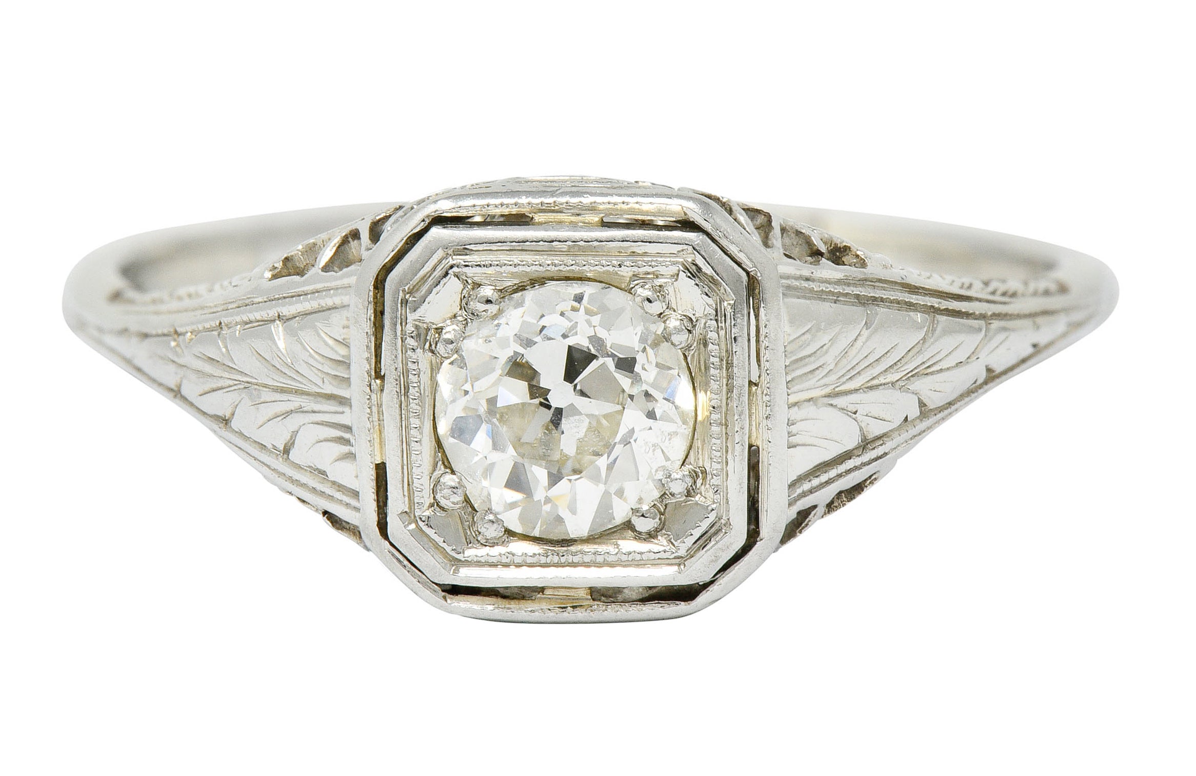 Art Deco 0.55 CTW Diamond 18 Karat White Gold Engagement RingRing - Wilson's Estate Jewelry