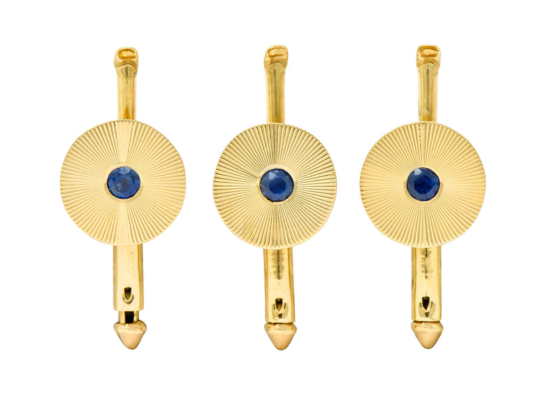 Tiffany & Co. Sapphire 14 Karat Gold Retro Men's Radiating Disk Cufflink Dress Set - Wilson's Estate Jewelry