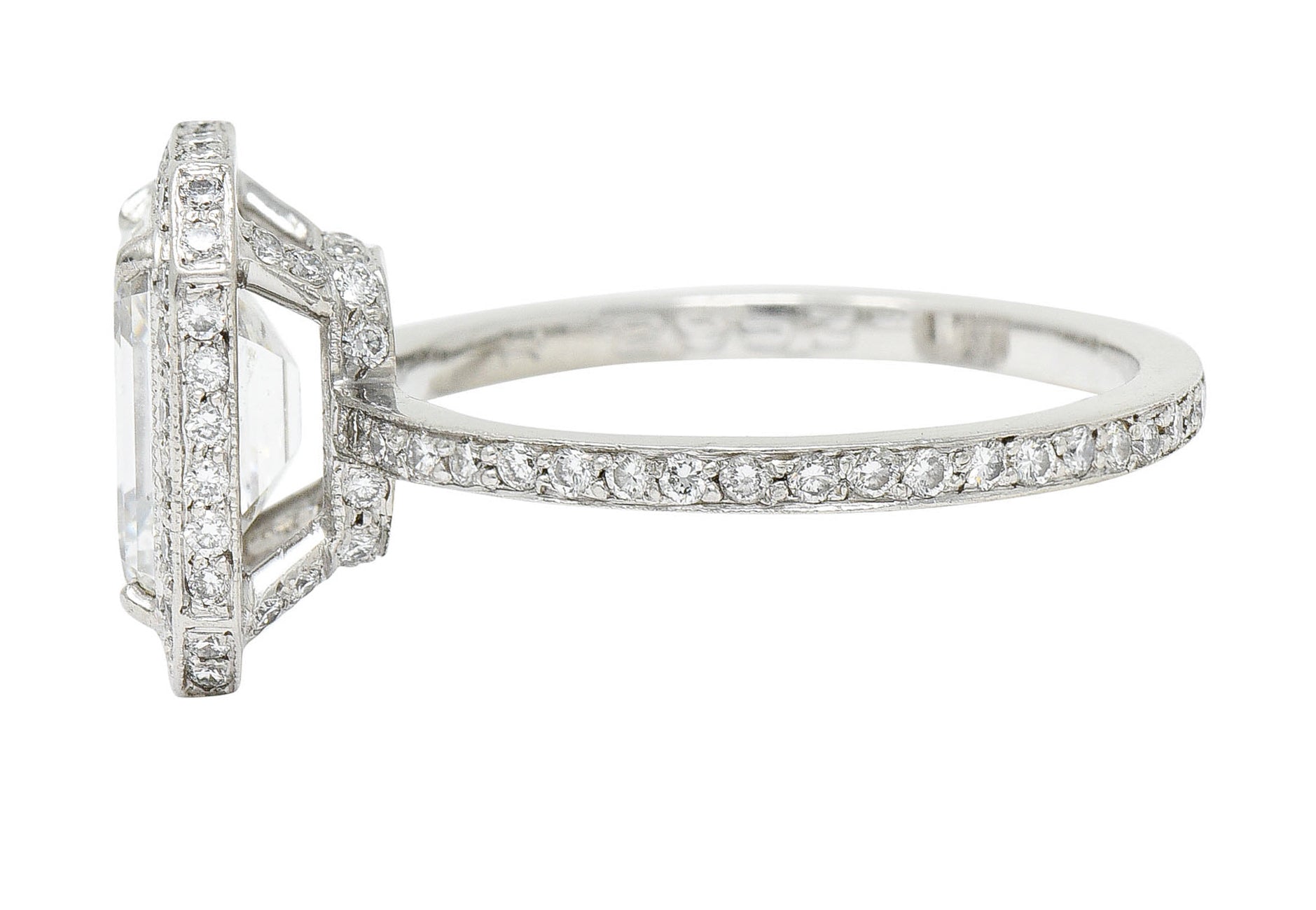 Cartier 3.82 CTW Emerald Cut Diamond Platinum Halo Engagement Ring GIARing - Wilson's Estate Jewelry