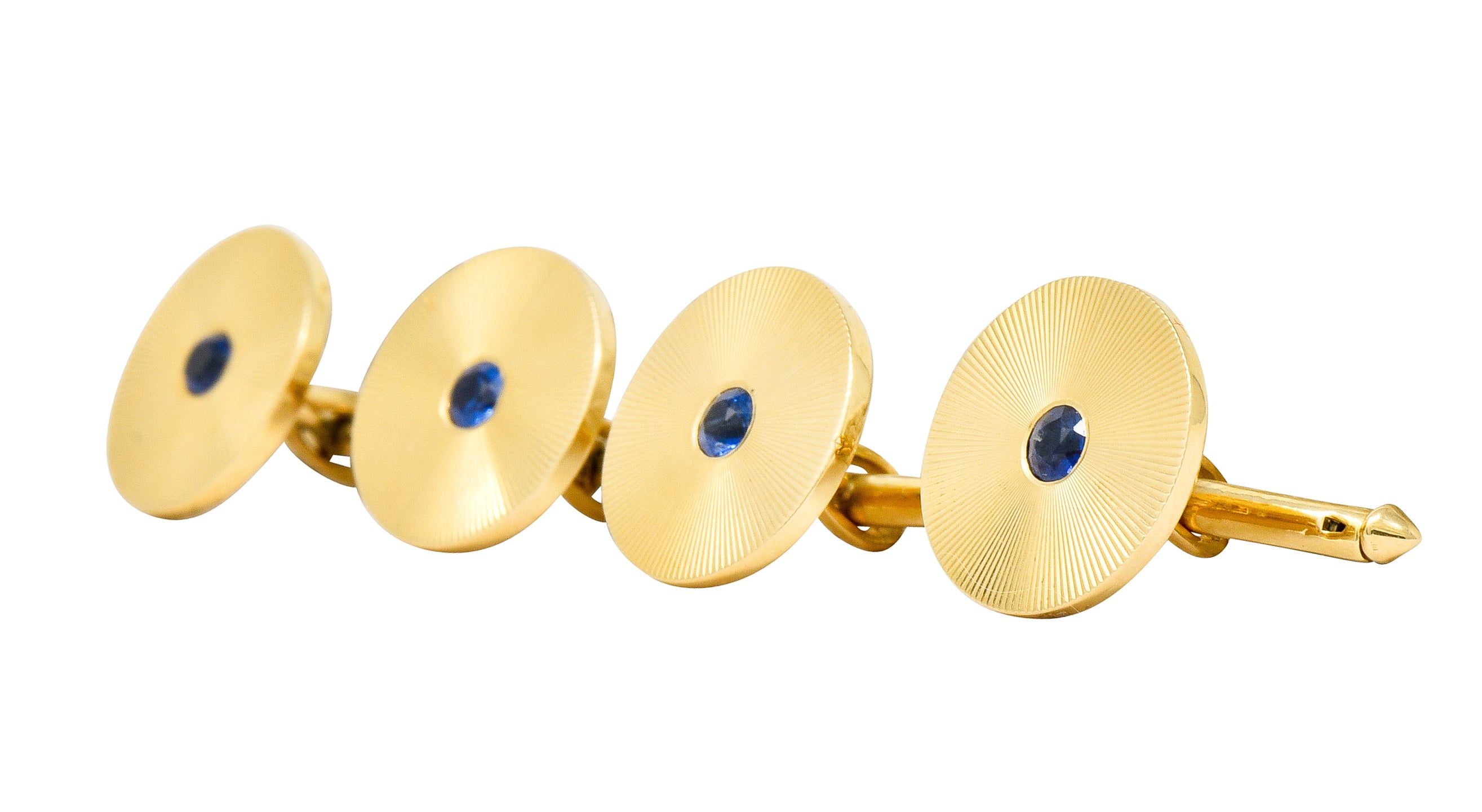 Tiffany & Co. Sapphire 14 Karat Gold Retro Men's Radiating Disk Cufflink Dress Set - Wilson's Estate Jewelry