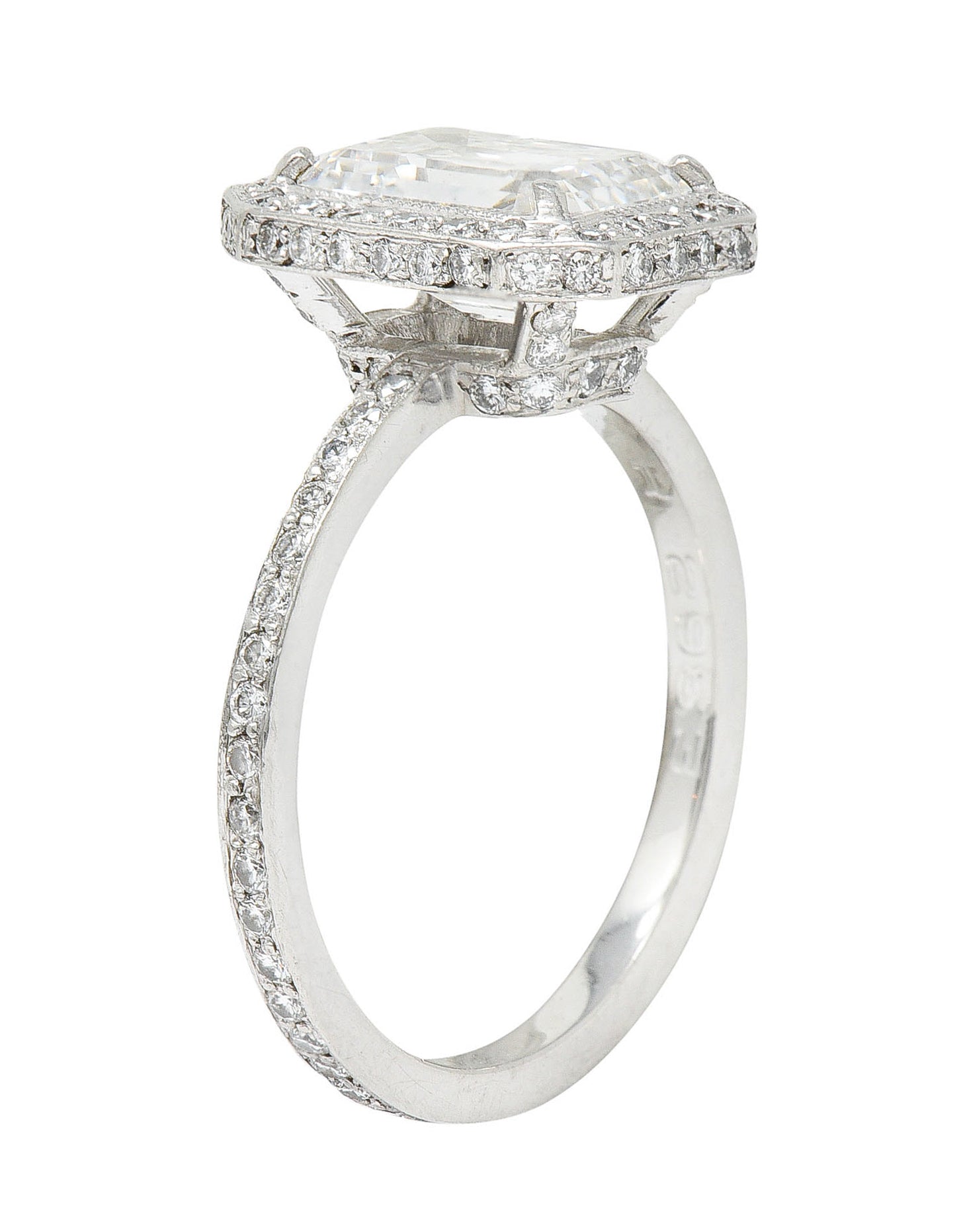 Cartier 3.82 CTW Emerald Cut Diamond Platinum Halo Engagement Ring GIARing - Wilson's Estate Jewelry