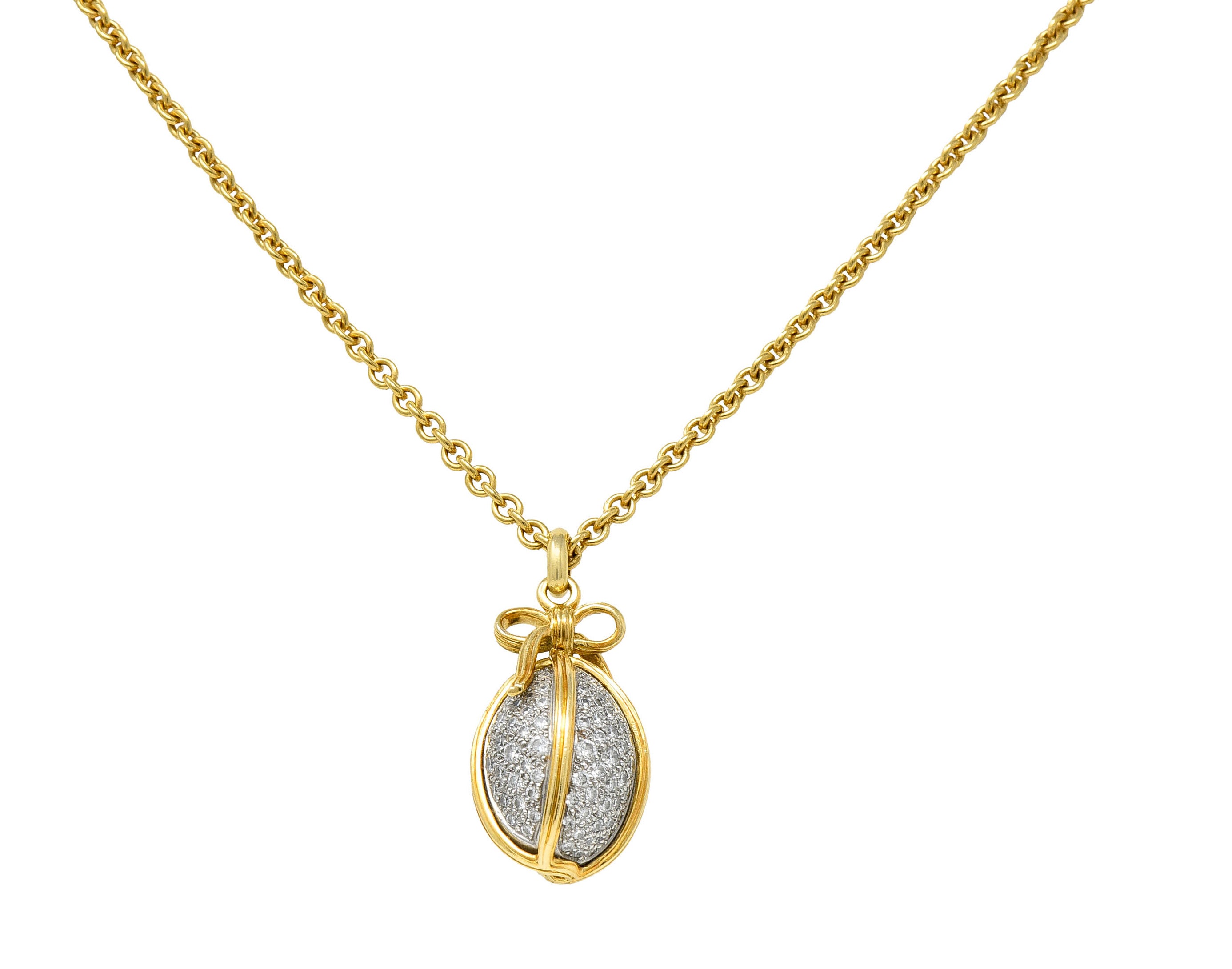 Schlumberger Tiffany & Co. 2.75 CTW Pave Diamond 18 Karat Gold Platinum Large Egg PendantNecklace - Wilson's Estate Jewelry