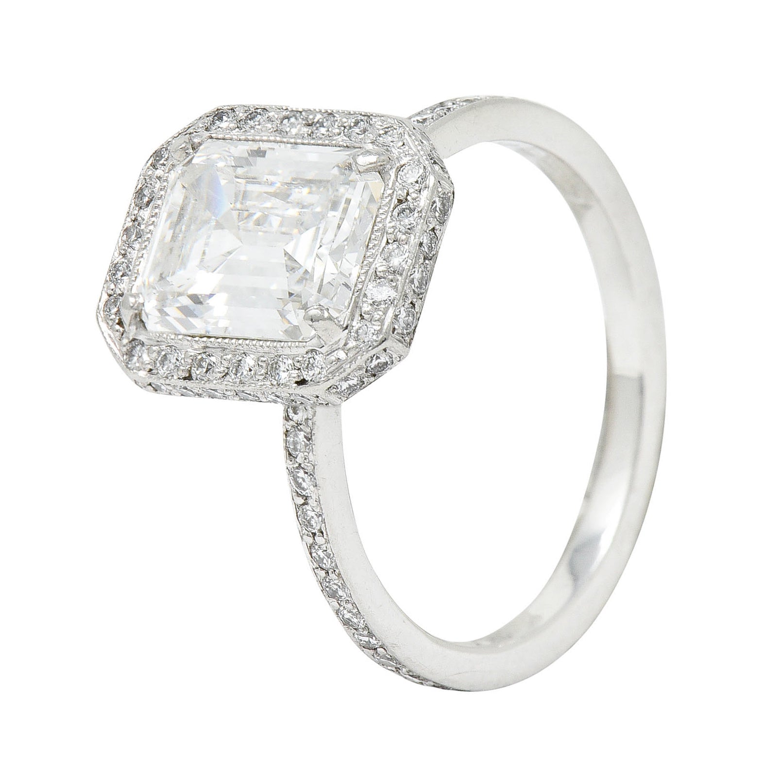 Cartier 3.82 CTW Emerald Cut Diamond Platinum Halo Engagement Ring GIARing - Wilson's Estate Jewelry