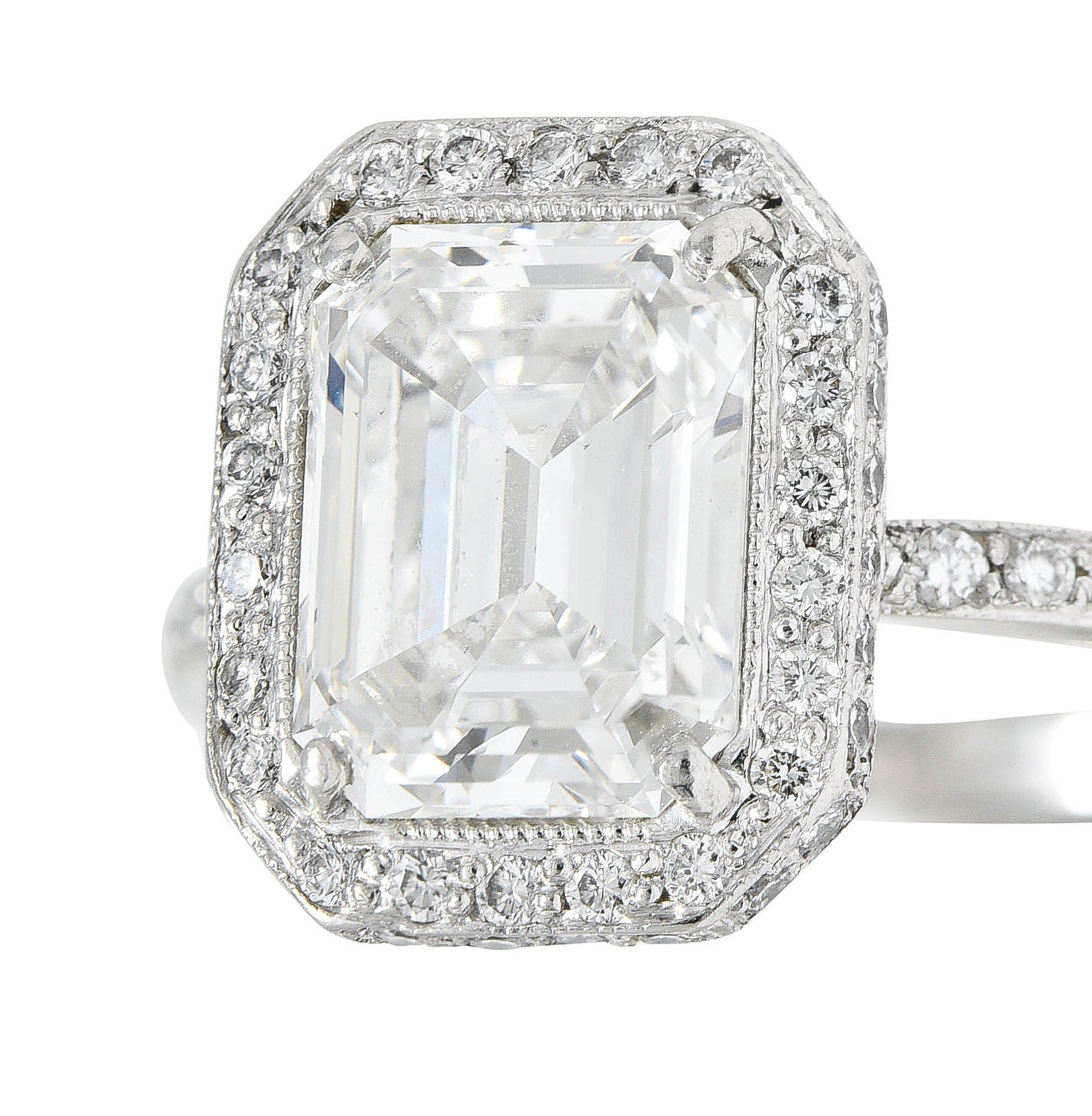 Cartier 3.82 CTW Emerald Cut Diamond Platinum Halo Engagement Ring GIARing - Wilson's Estate Jewelry