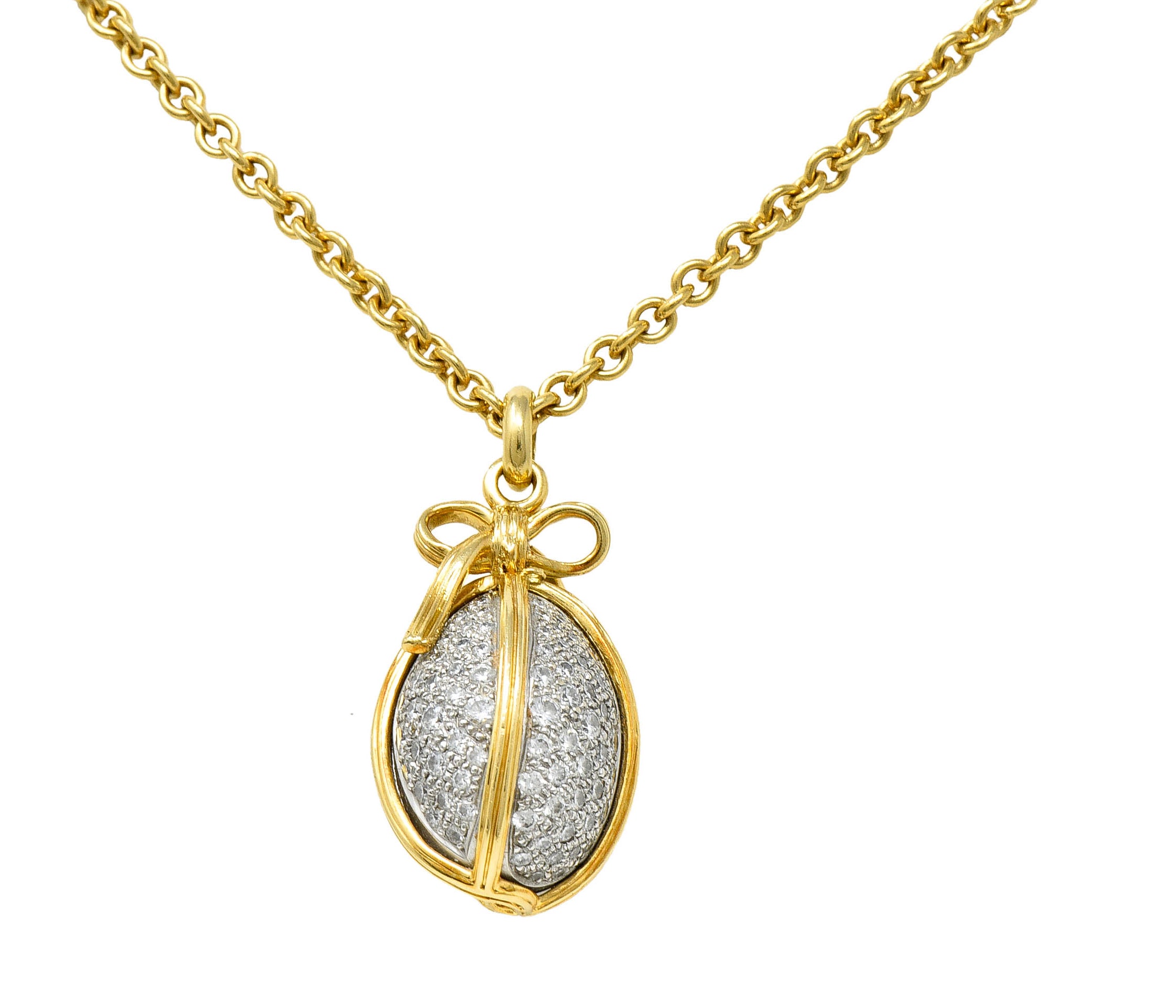 Schlumberger Tiffany & Co. 2.75 CTW Pave Diamond 18 Karat Gold Platinum Large Egg PendantNecklace - Wilson's Estate Jewelry