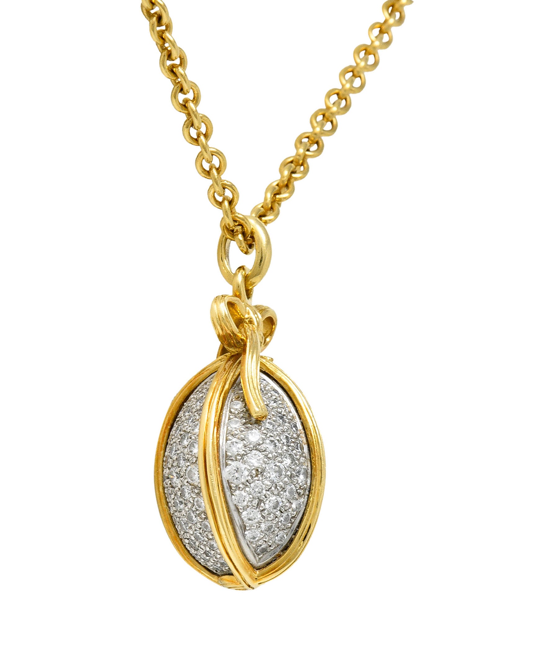 Schlumberger Tiffany & Co. 2.75 CTW Pave Diamond 18 Karat Gold Platinum Large Egg PendantNecklace - Wilson's Estate Jewelry