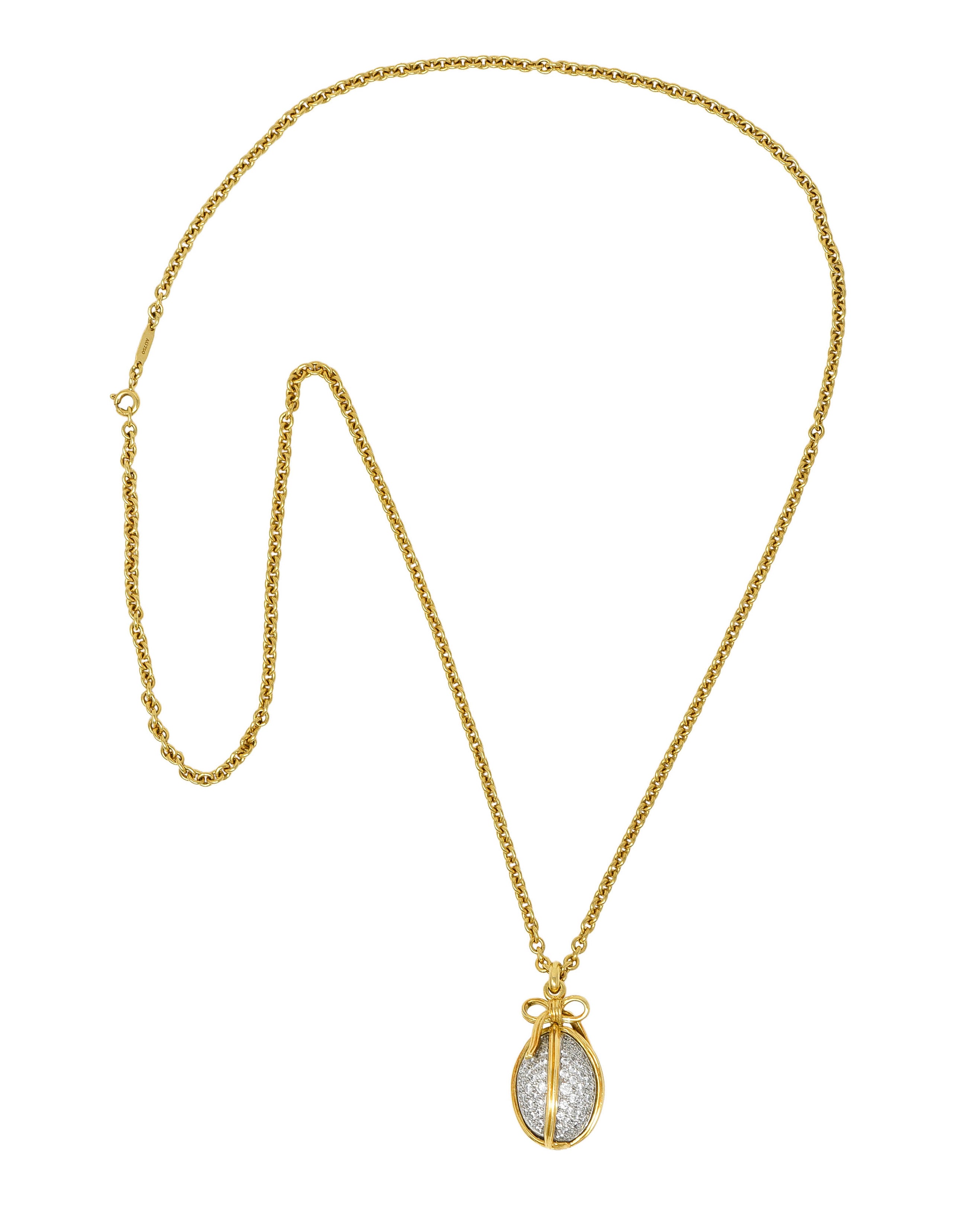 Schlumberger Tiffany & Co. 2.75 CTW Pave Diamond 18 Karat Gold Platinum Large Egg PendantNecklace - Wilson's Estate Jewelry