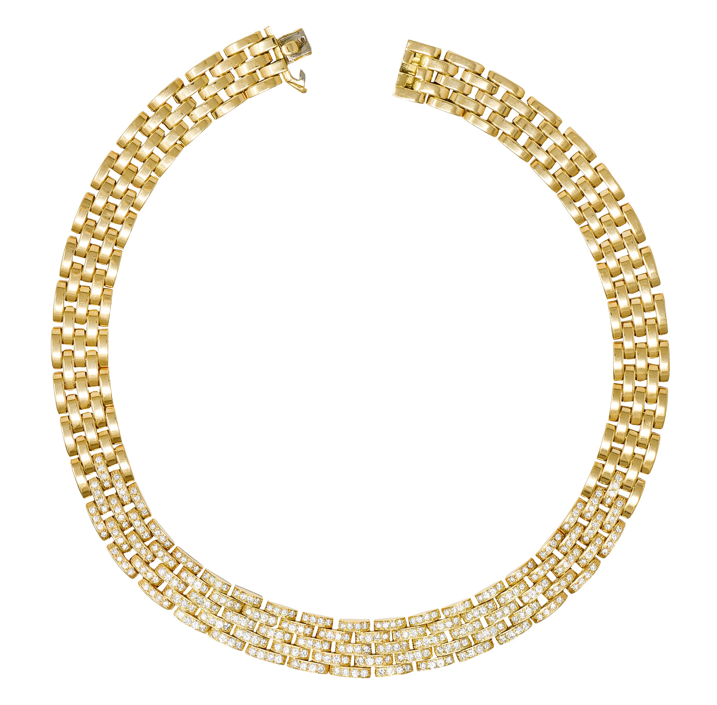 Cartier French 1980's 6.42 CTW Diamond 18 Karat Yellow Gold Maillion Pantheré Vintage Collar Necklace Wilson's Estate Jewelry