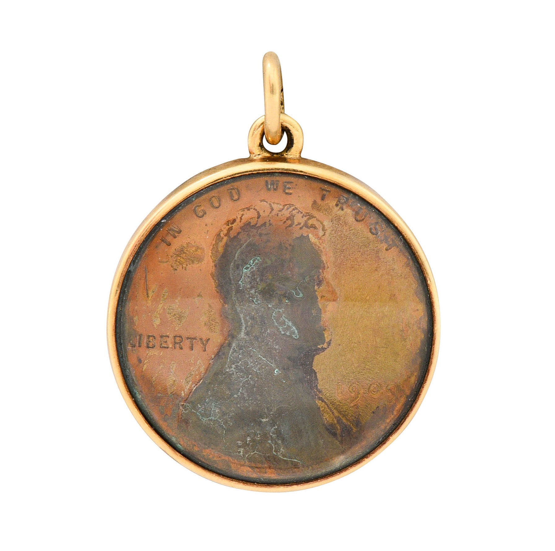 1908 Antique 14 Karat Gold Penny Charmcharm - Wilson's Estate Jewelry