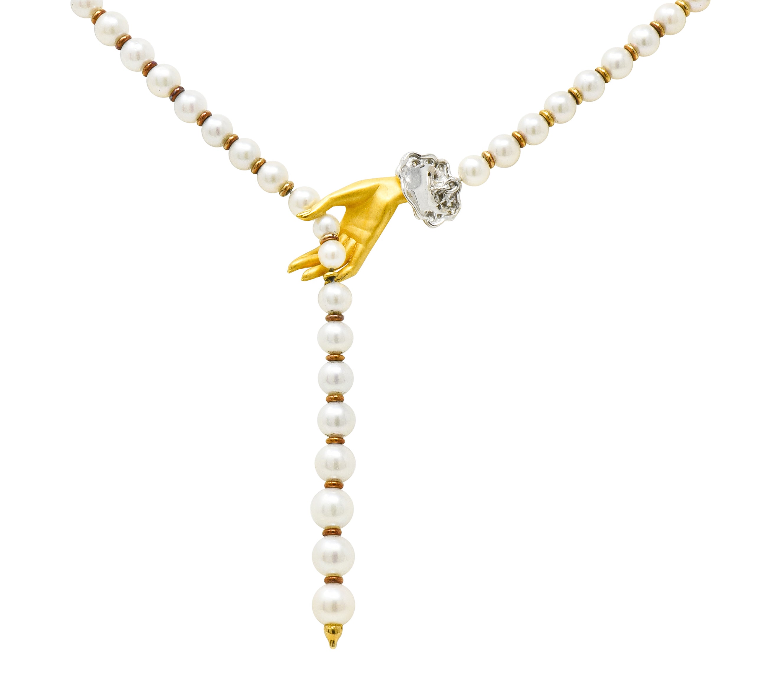 Carrera Y Carrera Diamond Pearl 18 Karat Gold Las Manos Strand Necklace - Wilson's Estate Jewelry