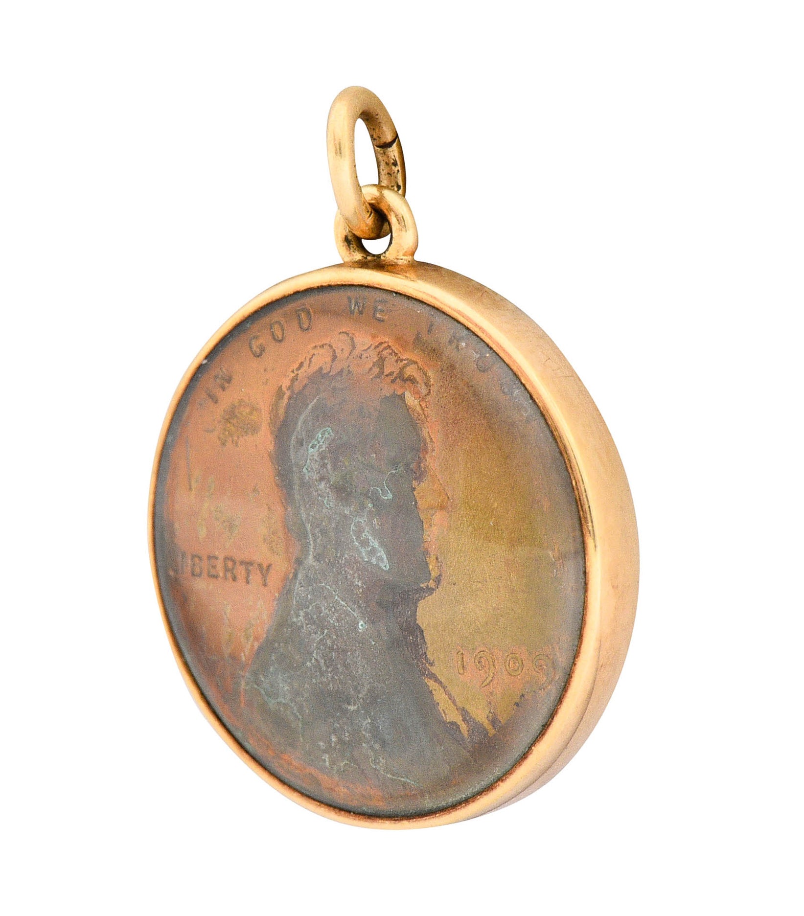 1908 Antique 14 Karat Gold Penny Charmcharm - Wilson's Estate Jewelry