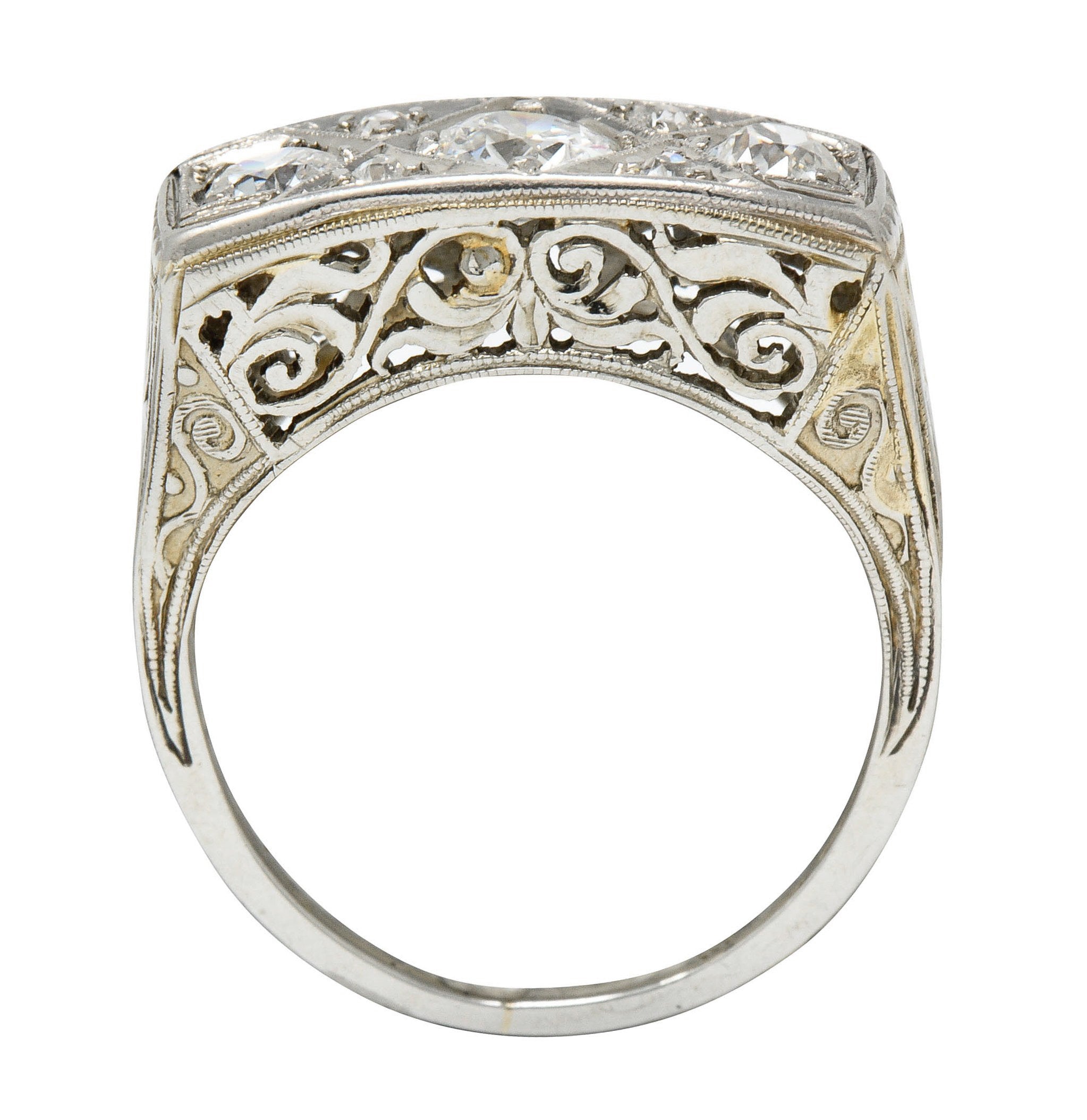 Edwardian 0.87 CTW Diamond Platinum-Topped 18 Karat White Gold Scrolled Band RingRing - Wilson's Estate Jewelry