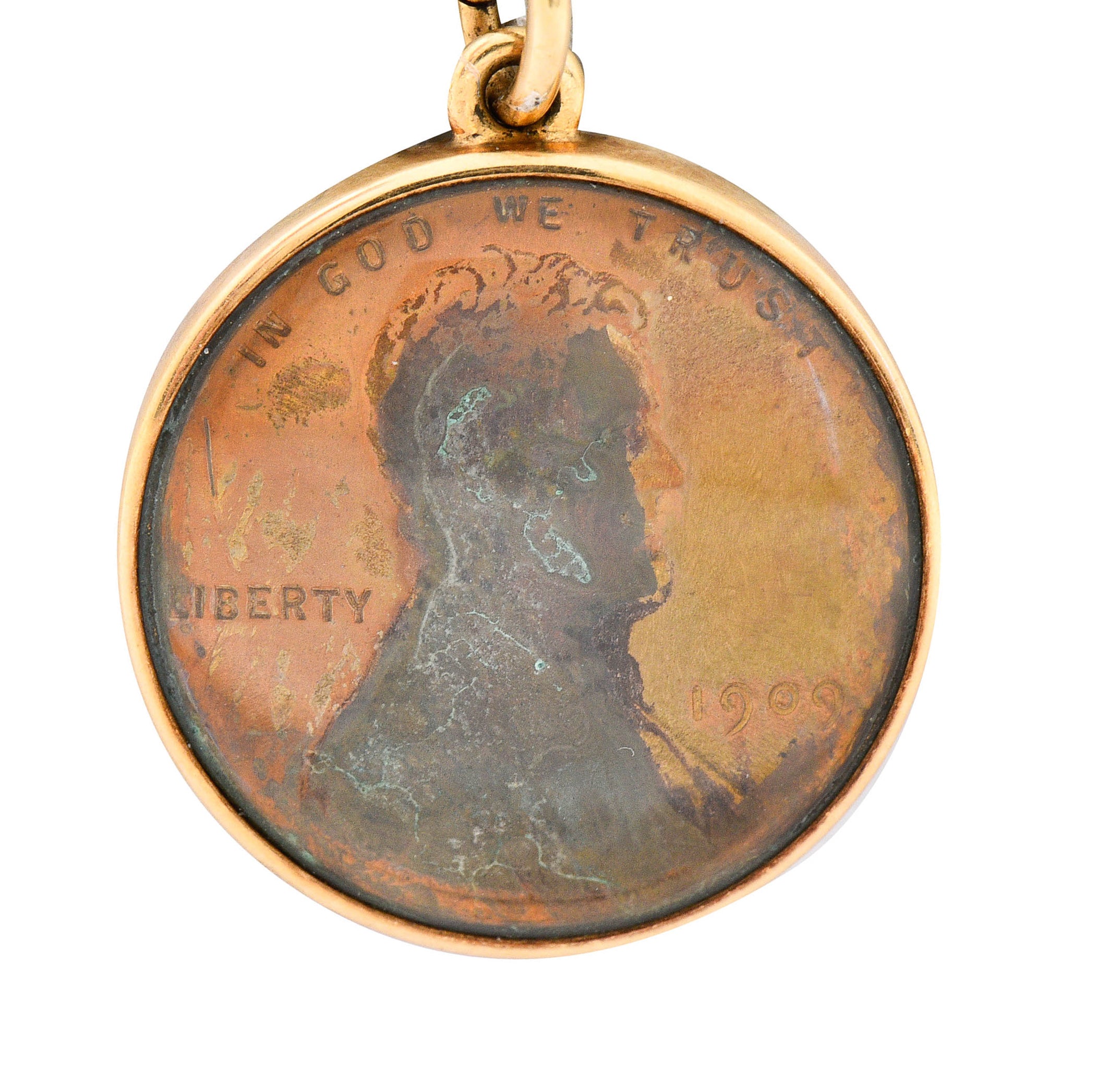 1908 Antique 14 Karat Gold Penny Charmcharm - Wilson's Estate Jewelry