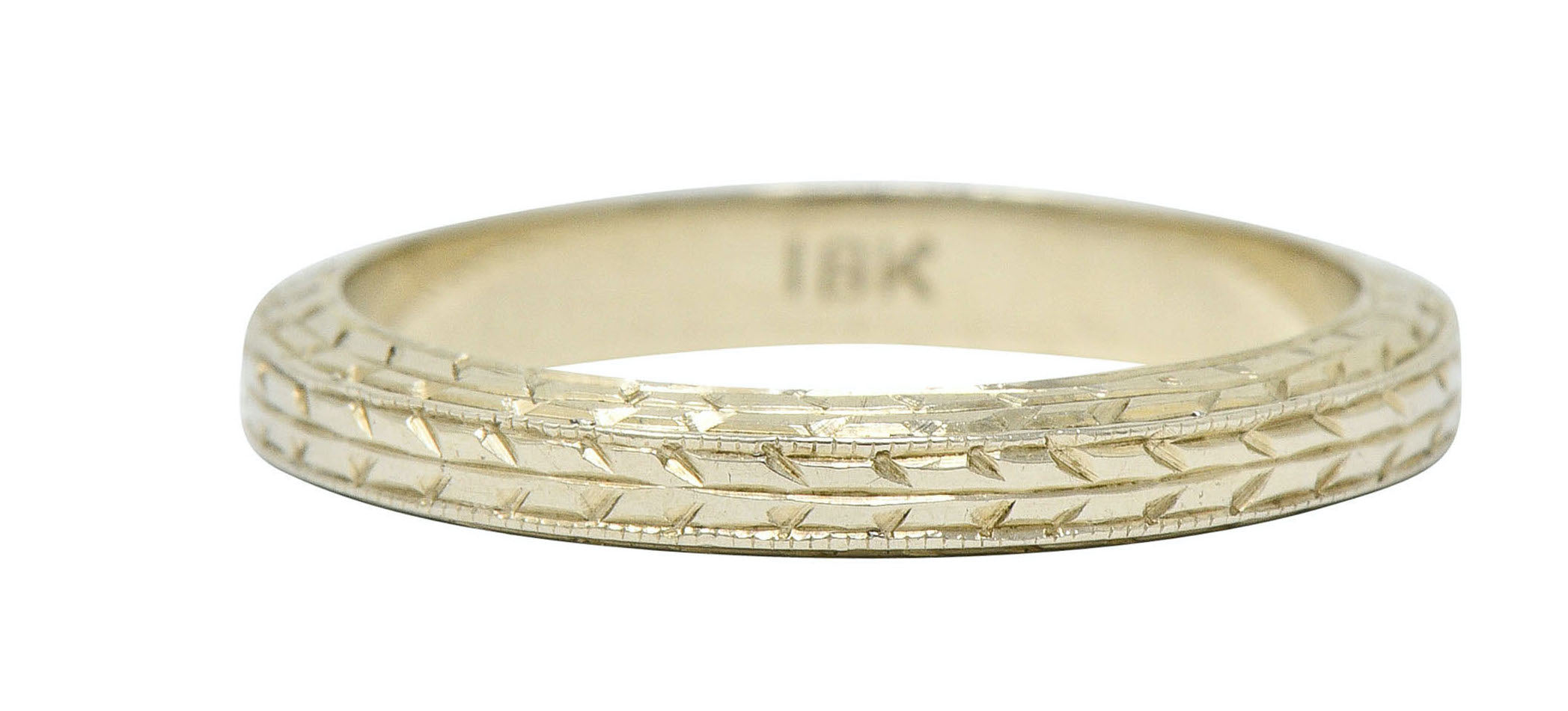 Art Deco 18 Karat White Gold Engraved Wheat Band RingRing - Wilson's Estate Jewelry