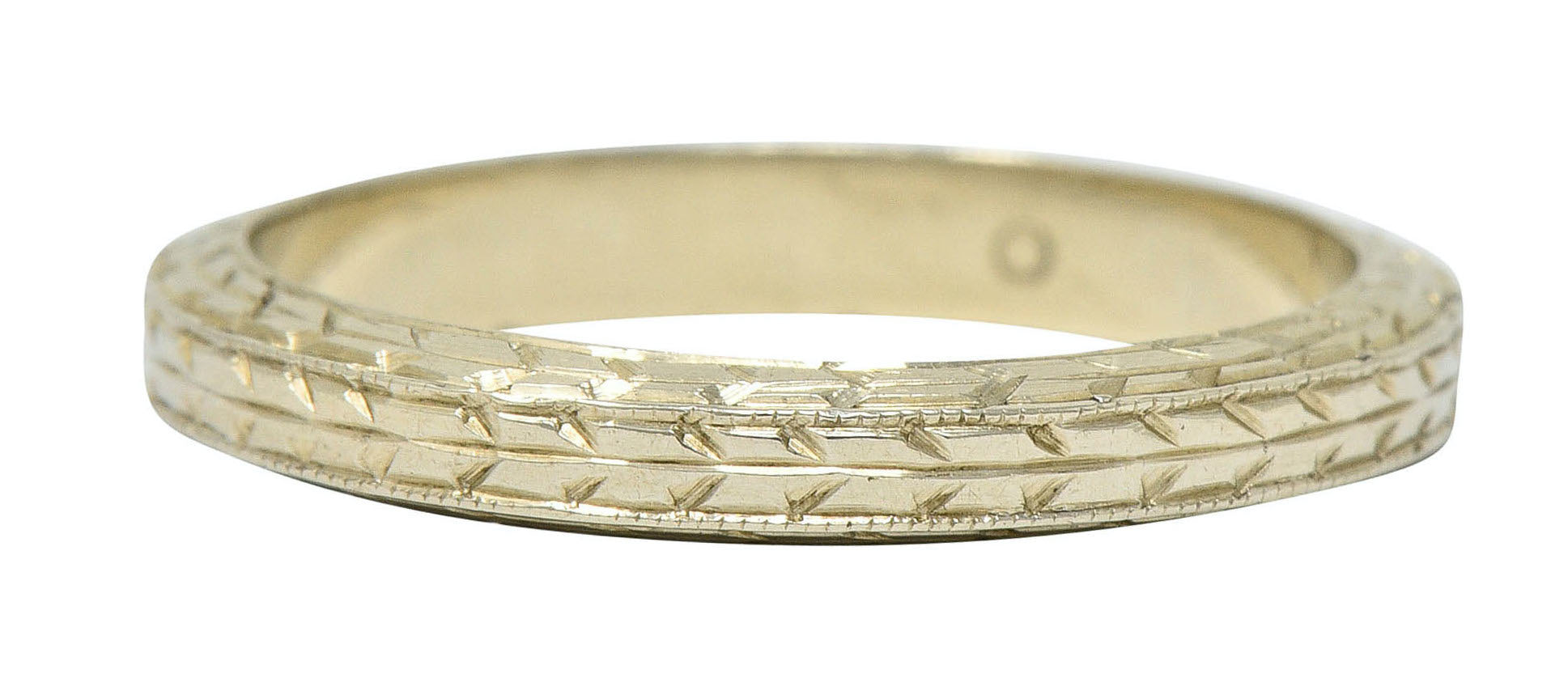 Art Deco 18 Karat White Gold Engraved Wheat Band RingRing - Wilson's Estate Jewelry