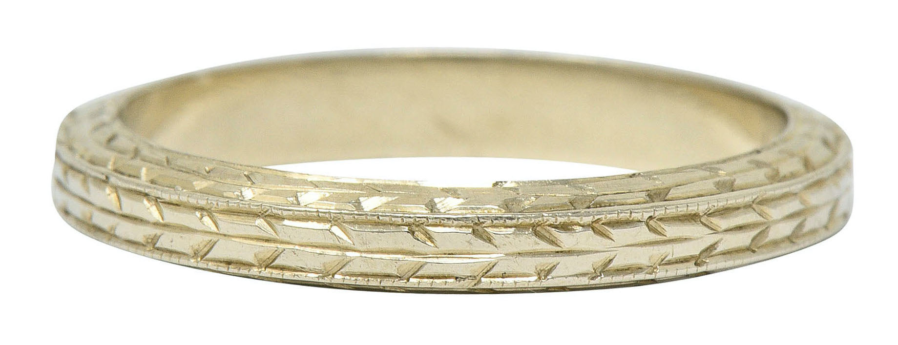 Art Deco 18 Karat White Gold Engraved Wheat Band RingRing - Wilson's Estate Jewelry