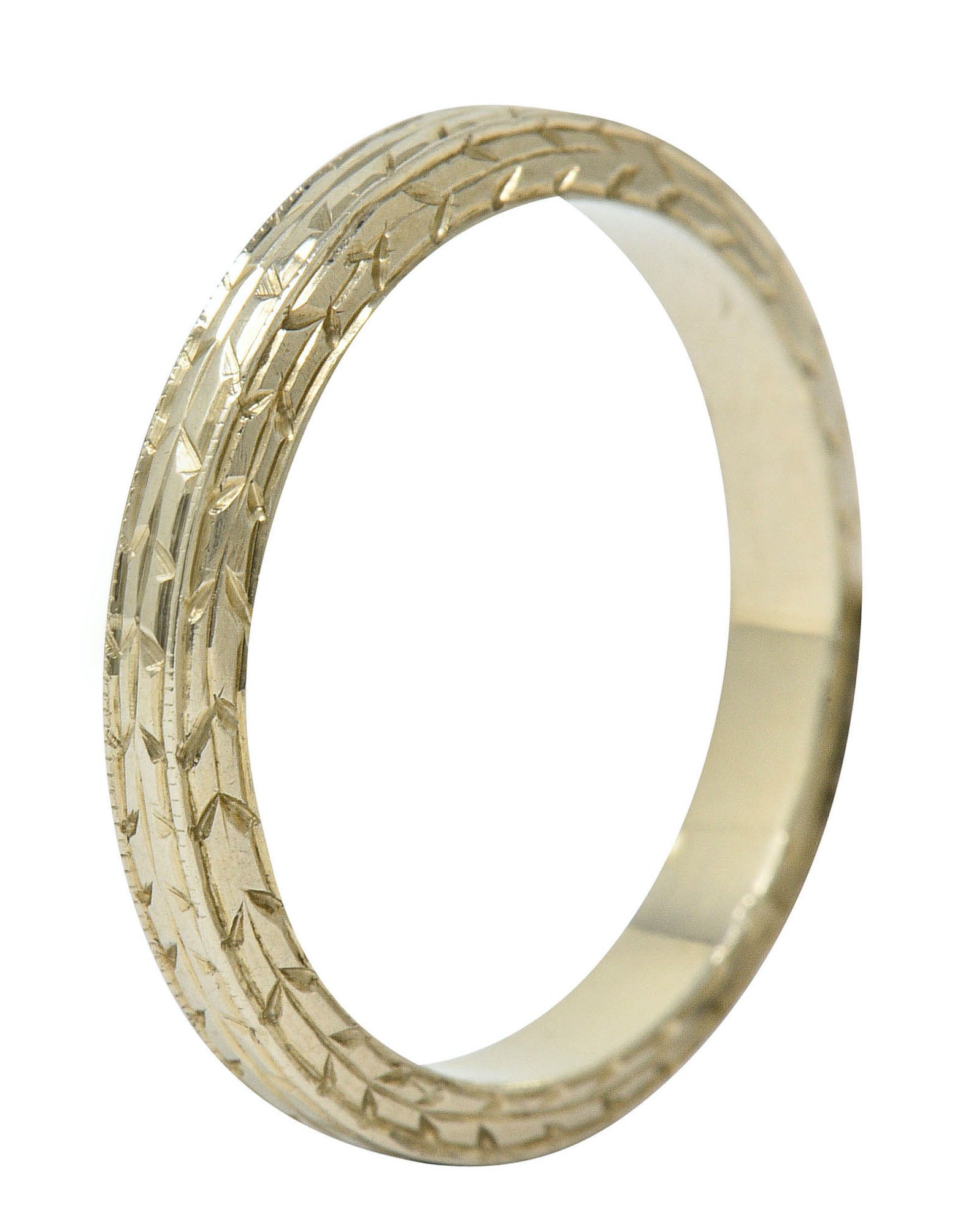 Art Deco 18 Karat White Gold Engraved Wheat Band RingRing - Wilson's Estate Jewelry