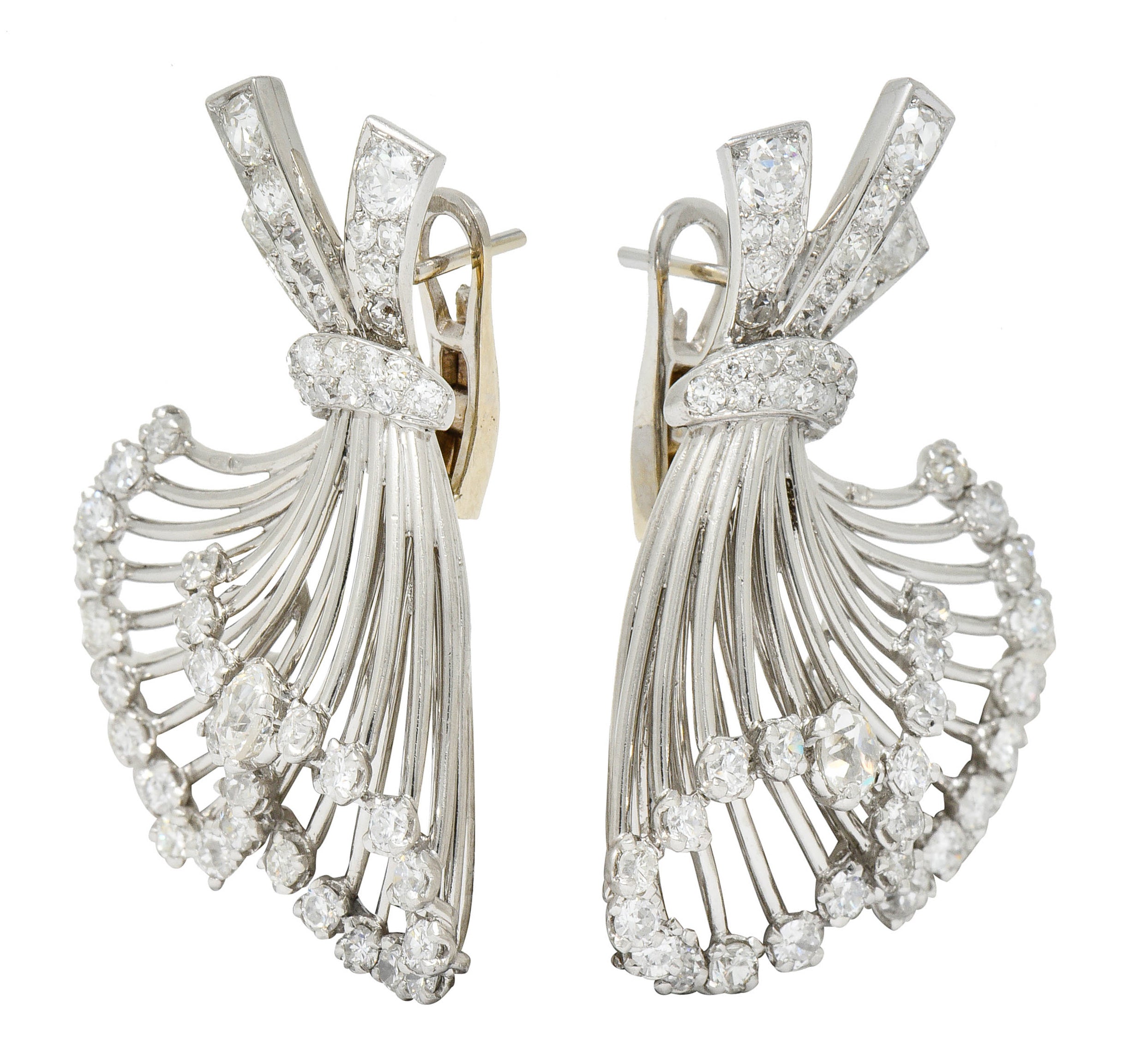 French Art Deco 7.32 CTW Diamond Platinum Flared EarringsEarrings - Wilson's Estate Jewelry