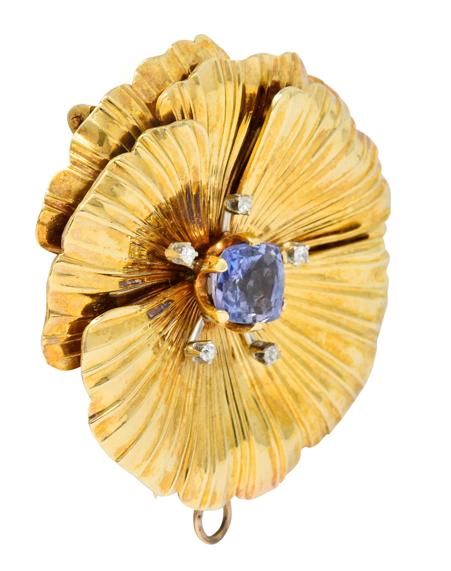 Retro Violet Sapphire Diamond 14 Karat Gold Floral Pendant BroochBrooch - Wilson's Estate Jewelry