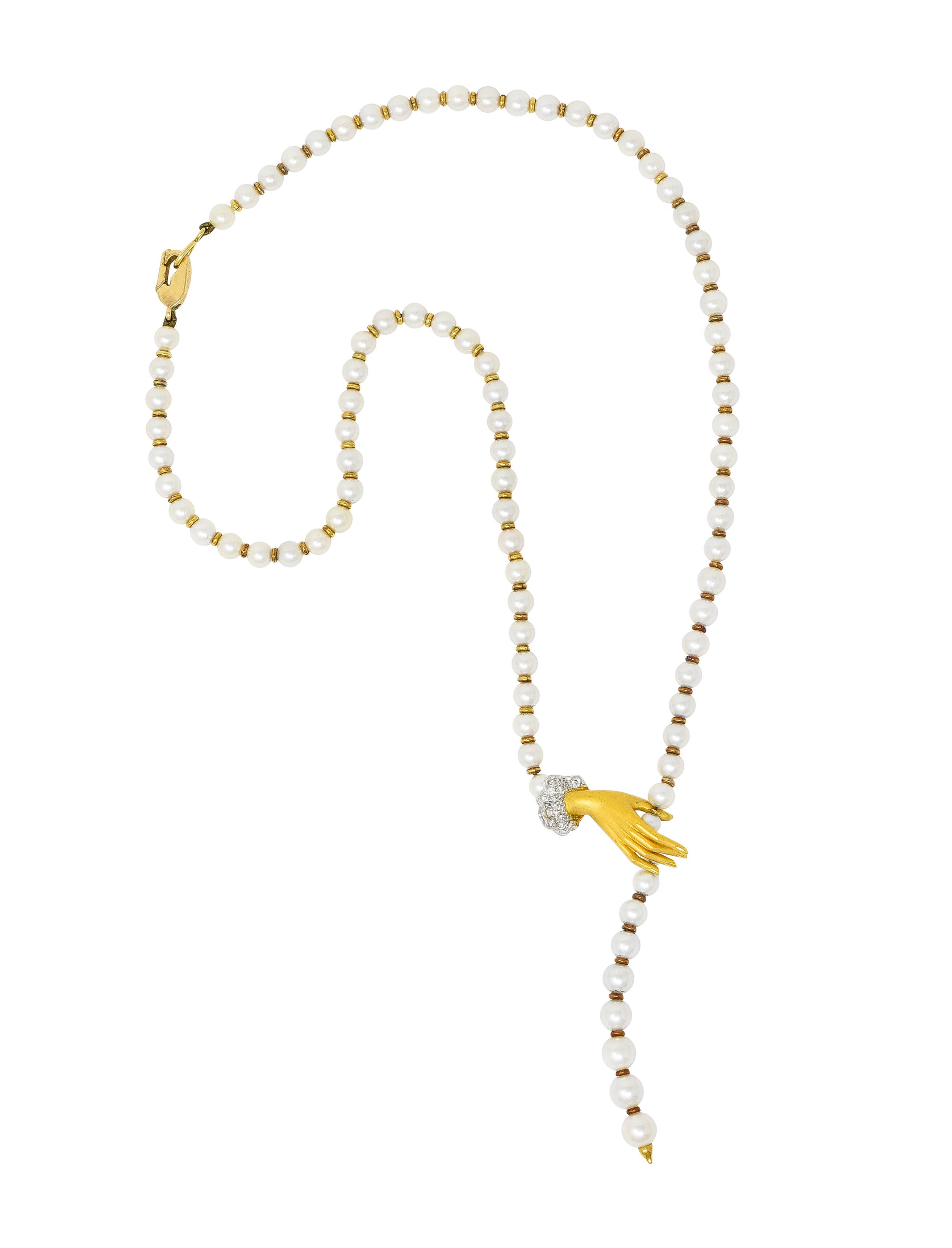 Carrera Y Carrera Diamond Pearl 18 Karat Gold Las Manos Strand Necklace - Wilson's Estate Jewelry