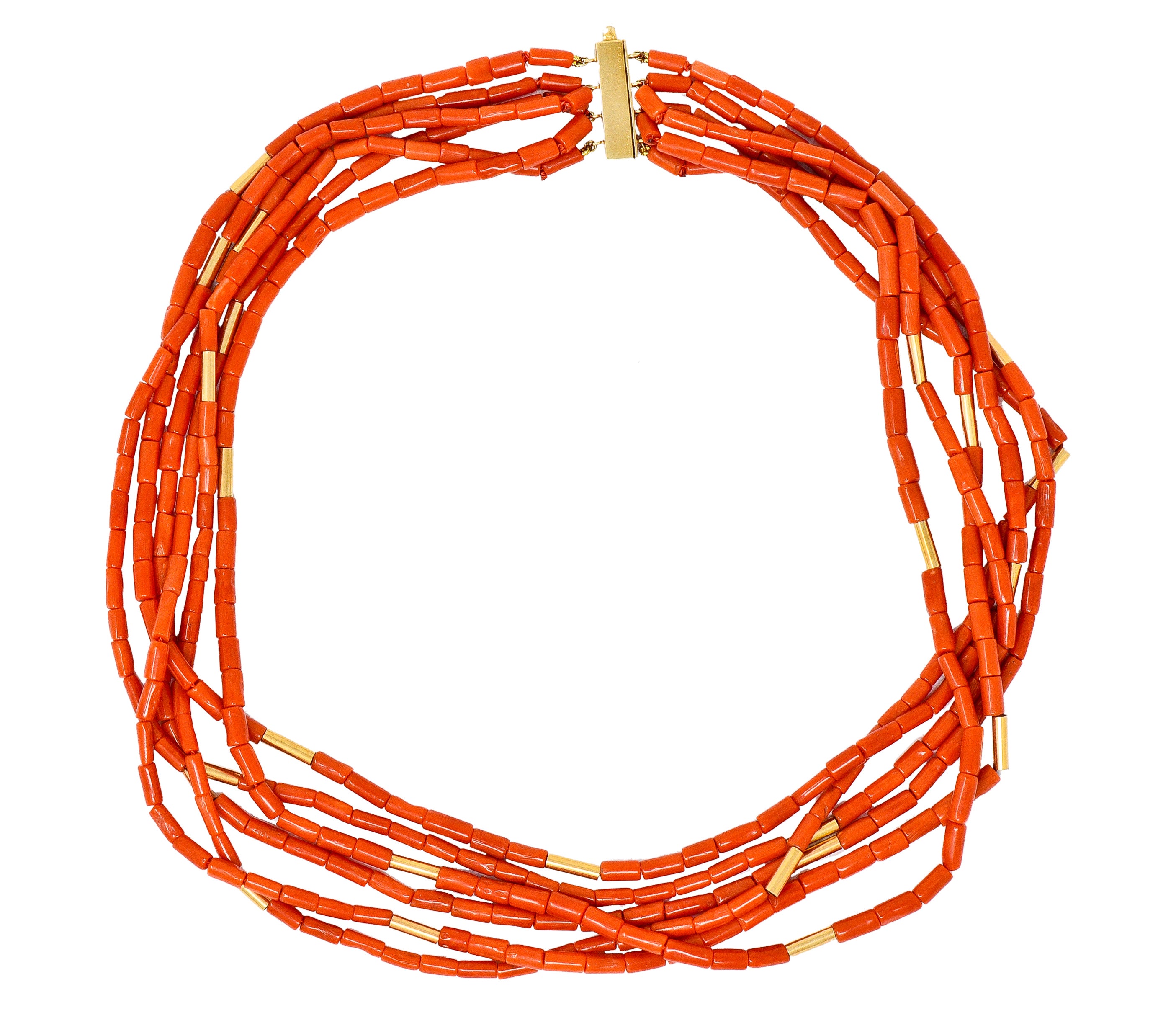 Van Cleef & Arpels Coral 14 Karat Gold Vintage Multi-Strand Necklace - Wilson's Estate Jewelry