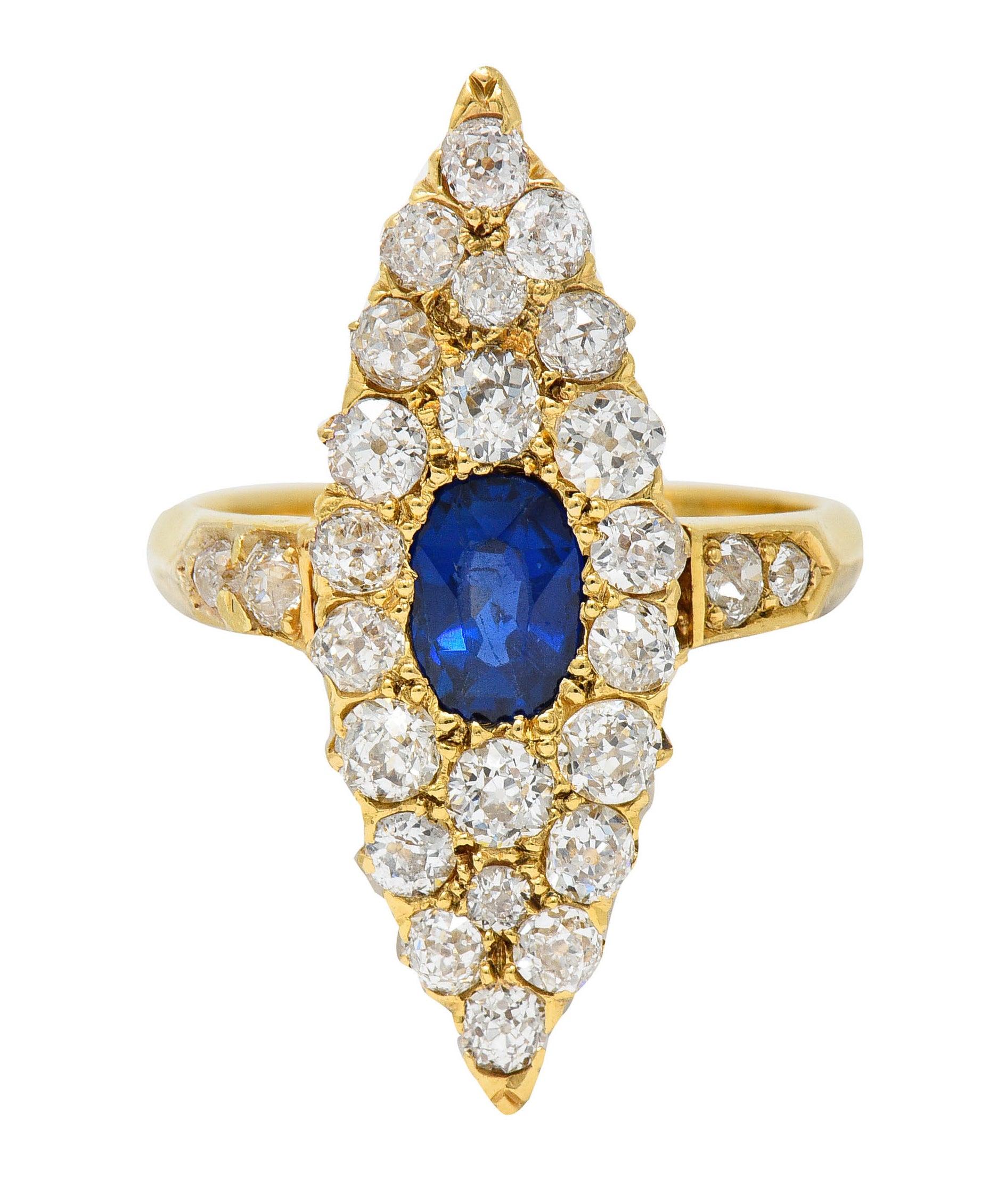 Late Victorian 2.08 CTW Sapphire Diamond 18 Karat Gold Navette Cluster RingRing - Wilson's Estate Jewelry