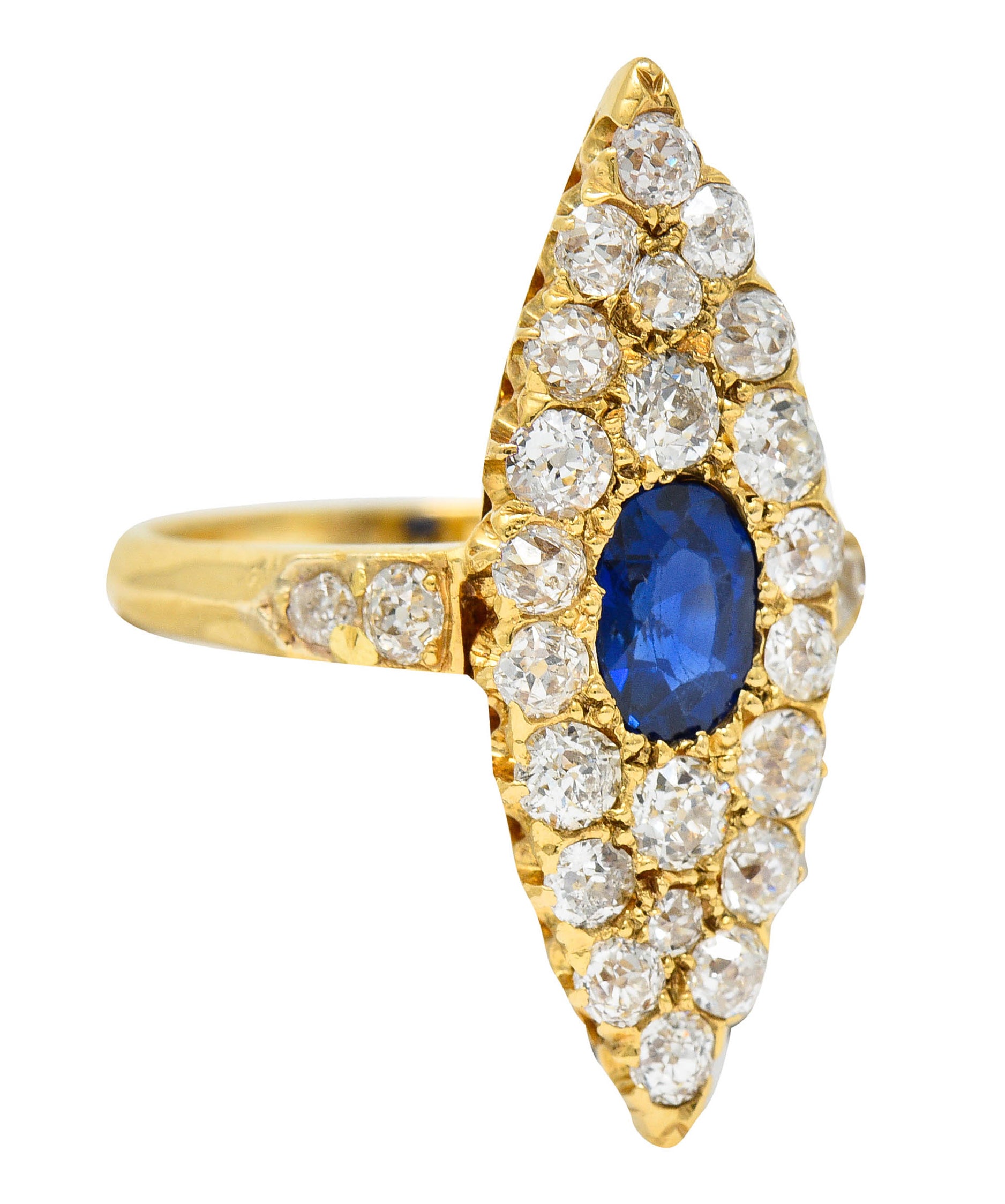 Late Victorian 2.08 CTW Sapphire Diamond 18 Karat Gold Navette Cluster RingRing - Wilson's Estate Jewelry