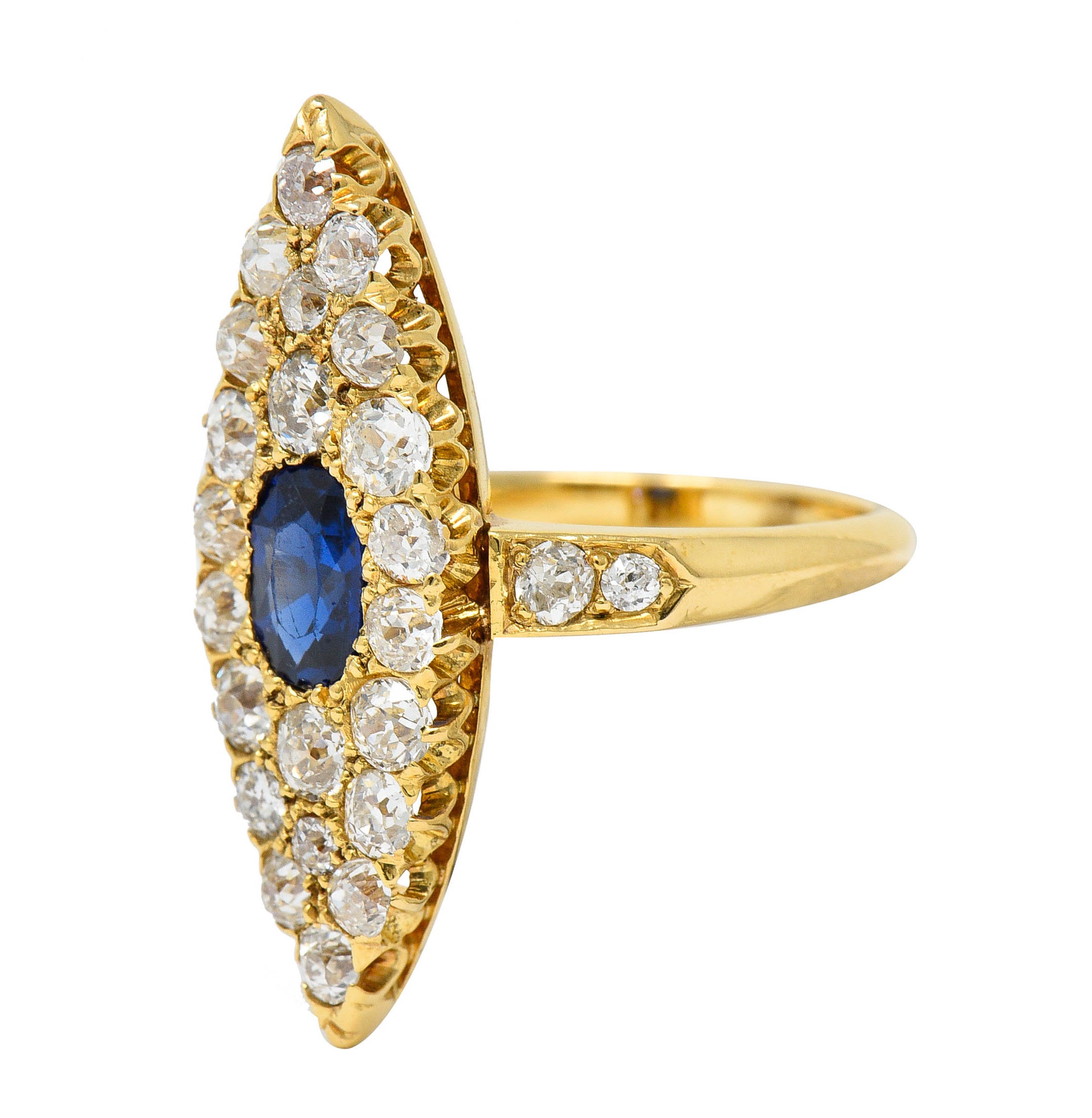 Late Victorian 2.08 CTW Sapphire Diamond 18 Karat Gold Navette Cluster RingRing - Wilson's Estate Jewelry