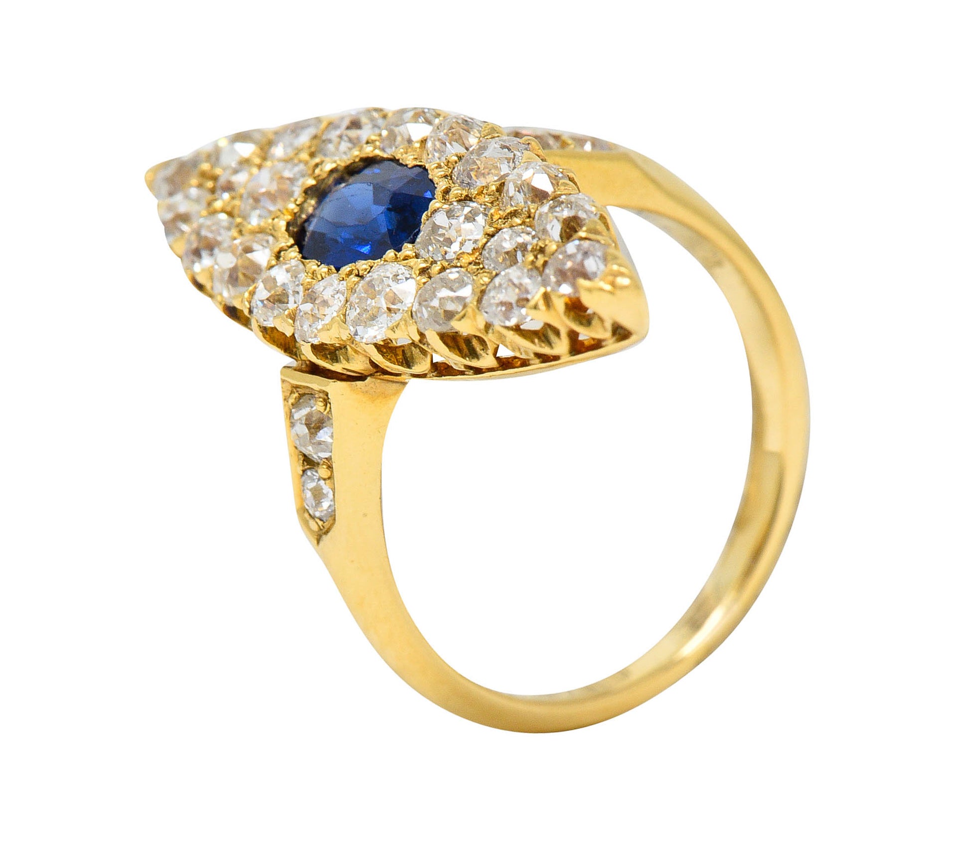 Late Victorian 2.08 CTW Sapphire Diamond 18 Karat Gold Navette Cluster RingRing - Wilson's Estate Jewelry