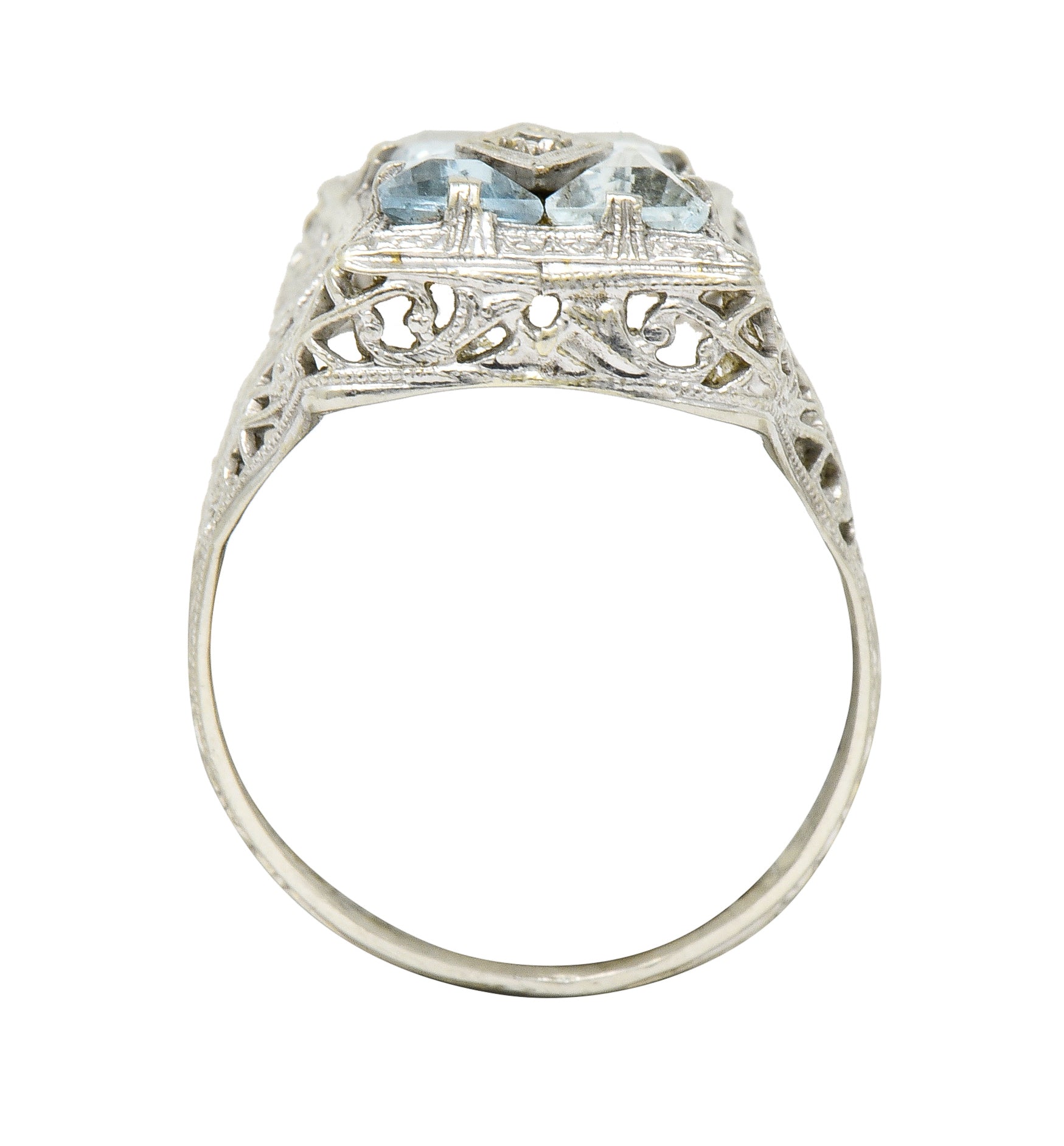 Art Deco Aquamarine Diamond 14 Karat White Gold Floral Dinner Ring - Wilson's Estate Jewelry