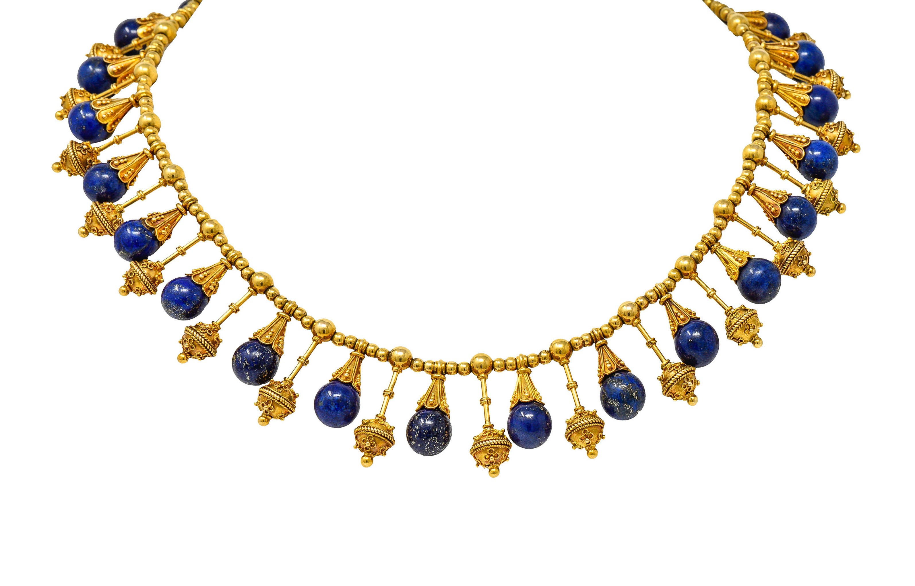 Victorian Etruscan Revival Lapis Lazuli 18 Karat Gold Drop Fringe NecklaceNecklace - Wilson's Estate Jewelry