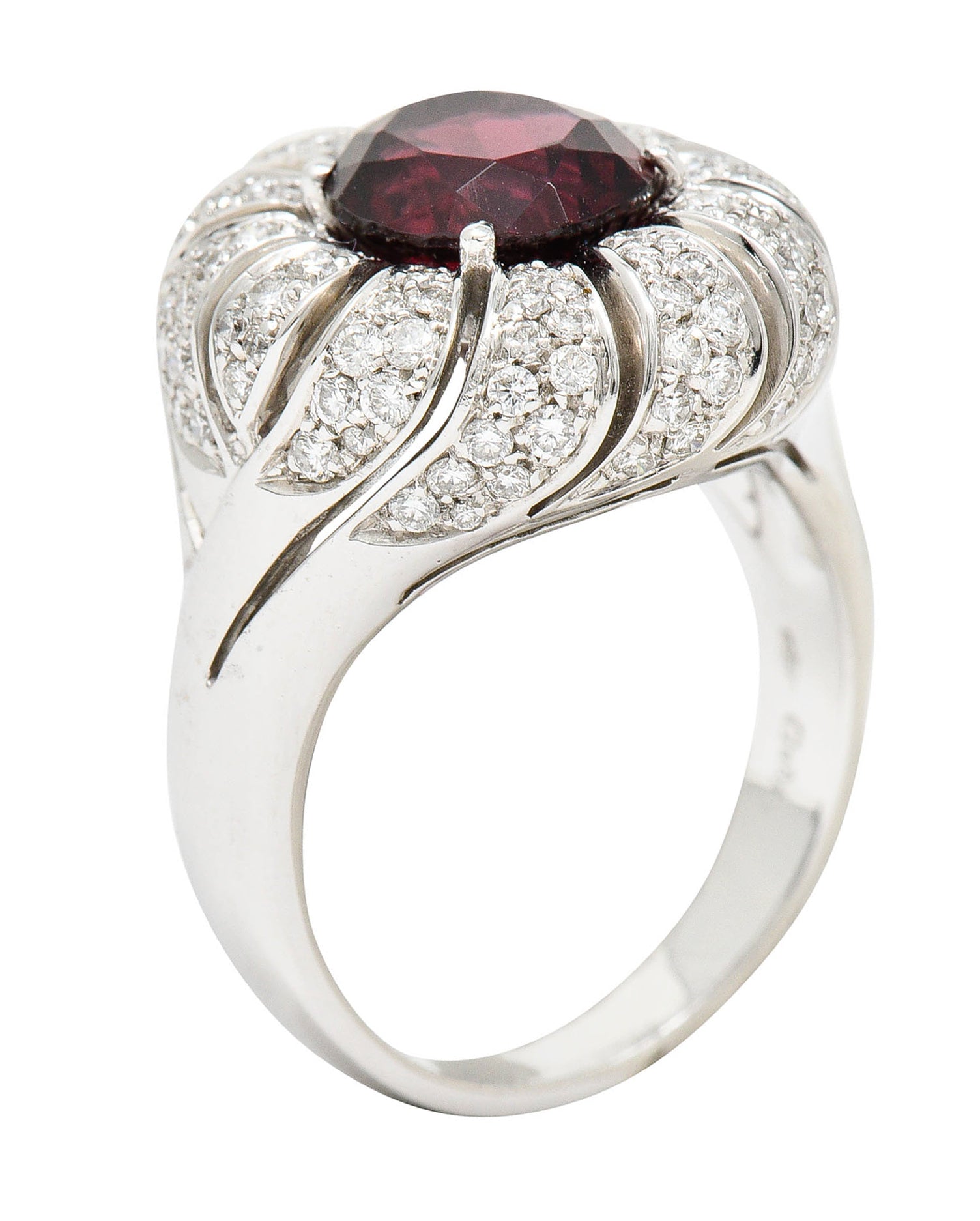 Vintage Garnet Diamond 18 Karat White Gold Pinwheel Cluster RingRing - Wilson's Estate Jewelry