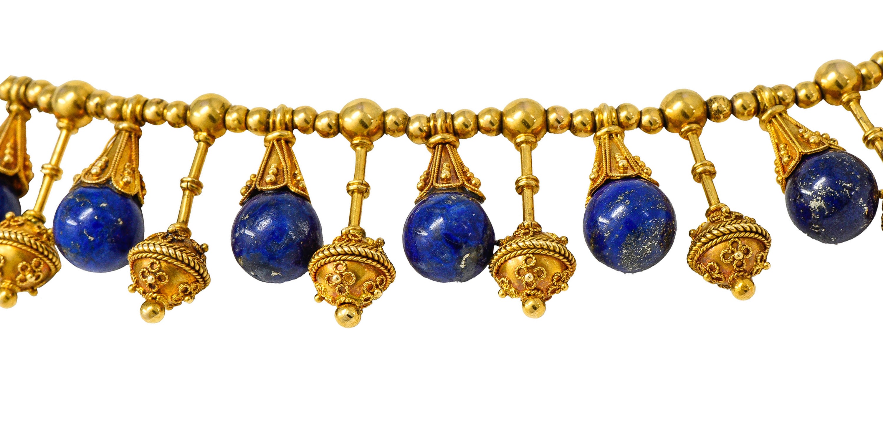 Victorian Etruscan Revival Lapis Lazuli 18 Karat Gold Drop Fringe NecklaceNecklace - Wilson's Estate Jewelry