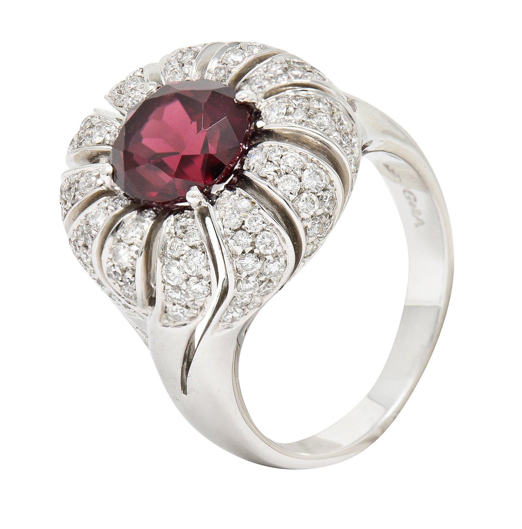 Vintage Garnet Diamond 18 Karat White Gold Pinwheel Cluster RingRing - Wilson's Estate Jewelry